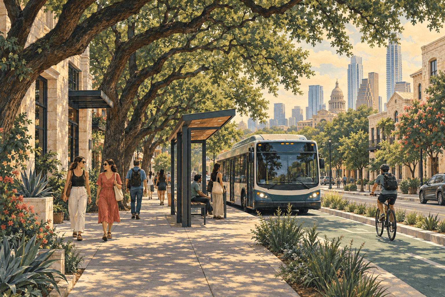 Austin-inspired neighborhood illustration