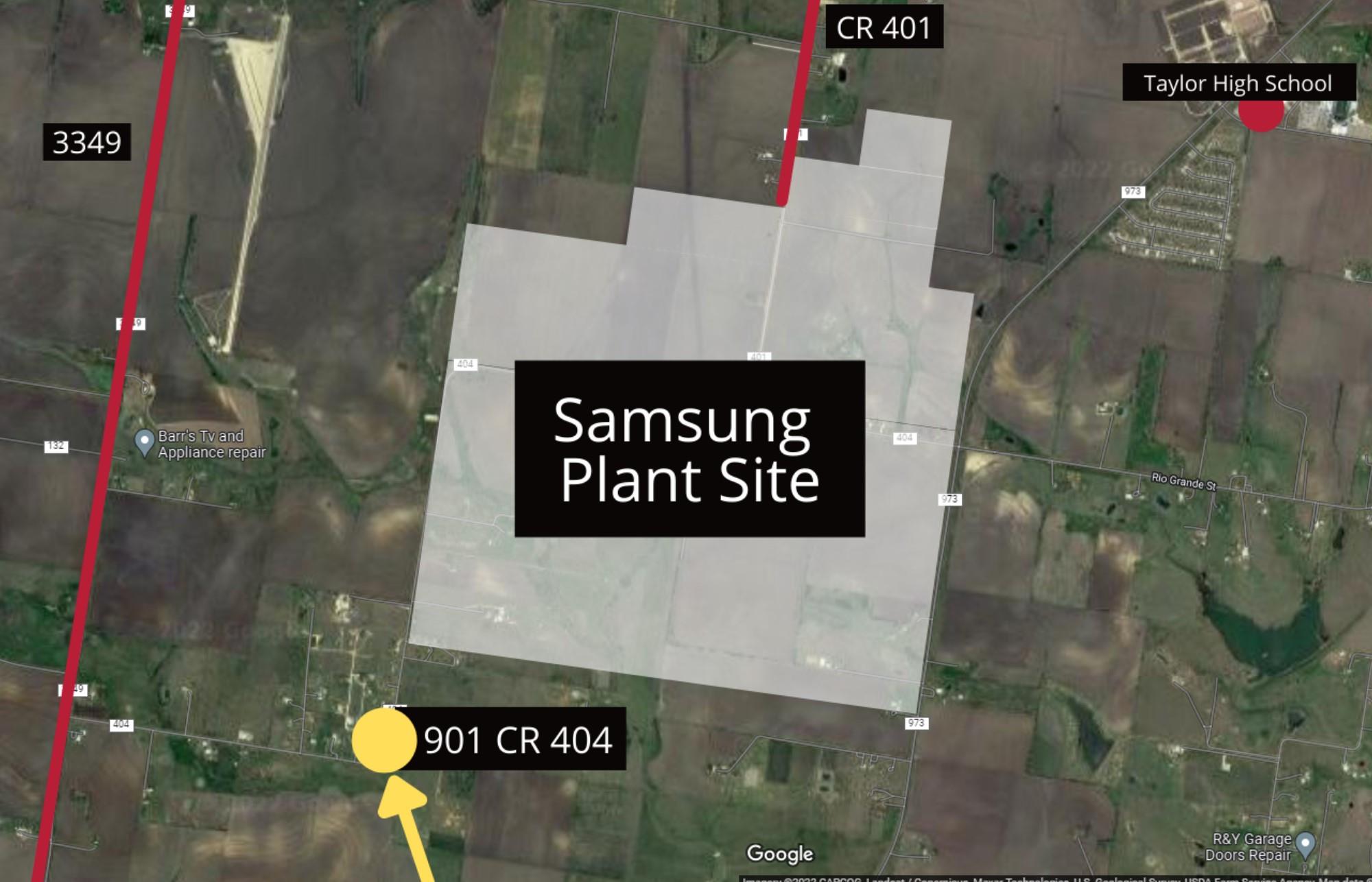 Satellite view highlighting the vast Samsung Plan