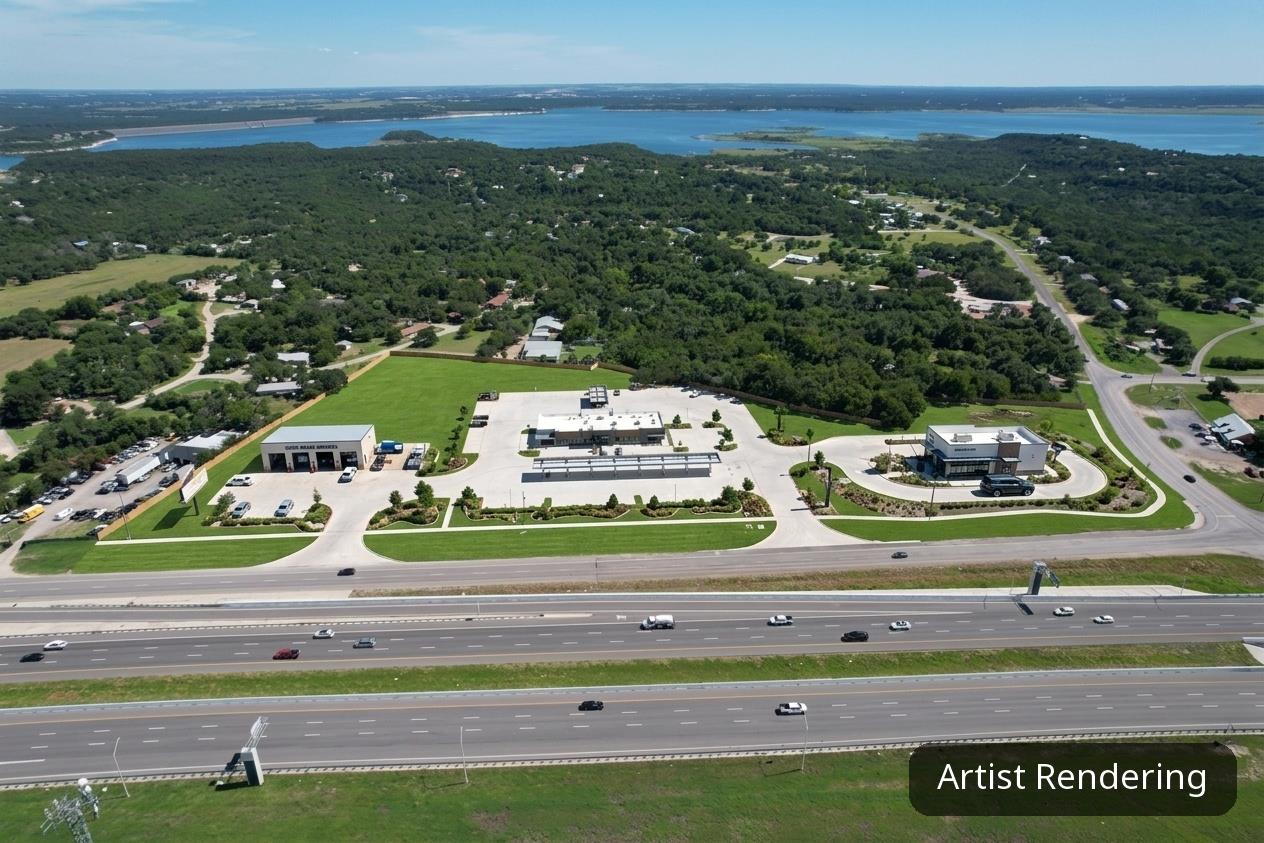 An aerial perspective showcases a prime commercia