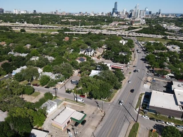 Drone / aerial view with a city view