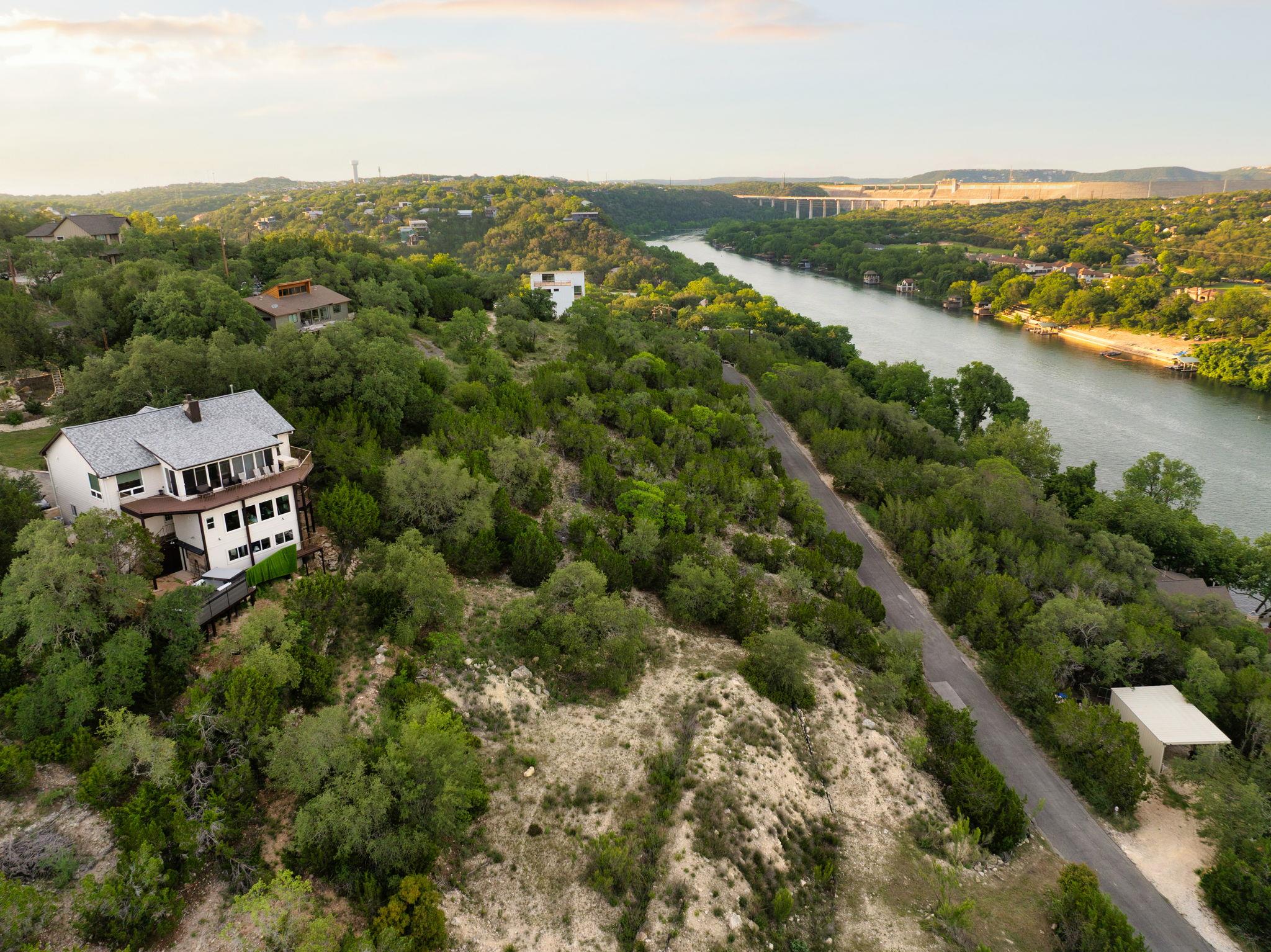 Drone / aerial view of a large body of water