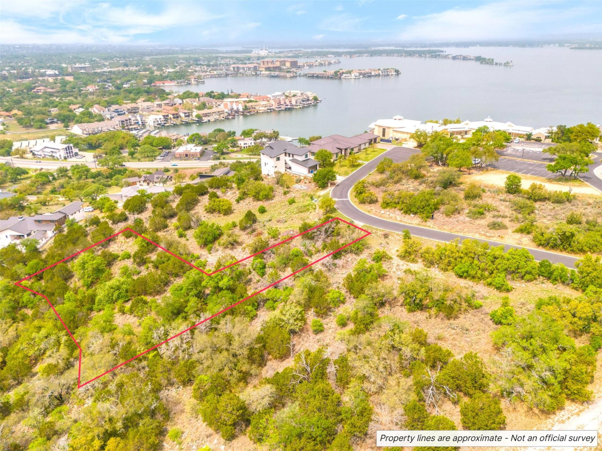 Aerial overview of property's location with a nea