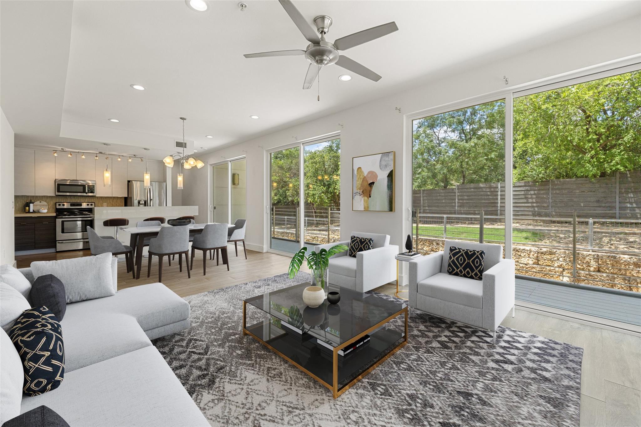 Living area featuring light wood-type flooring, r