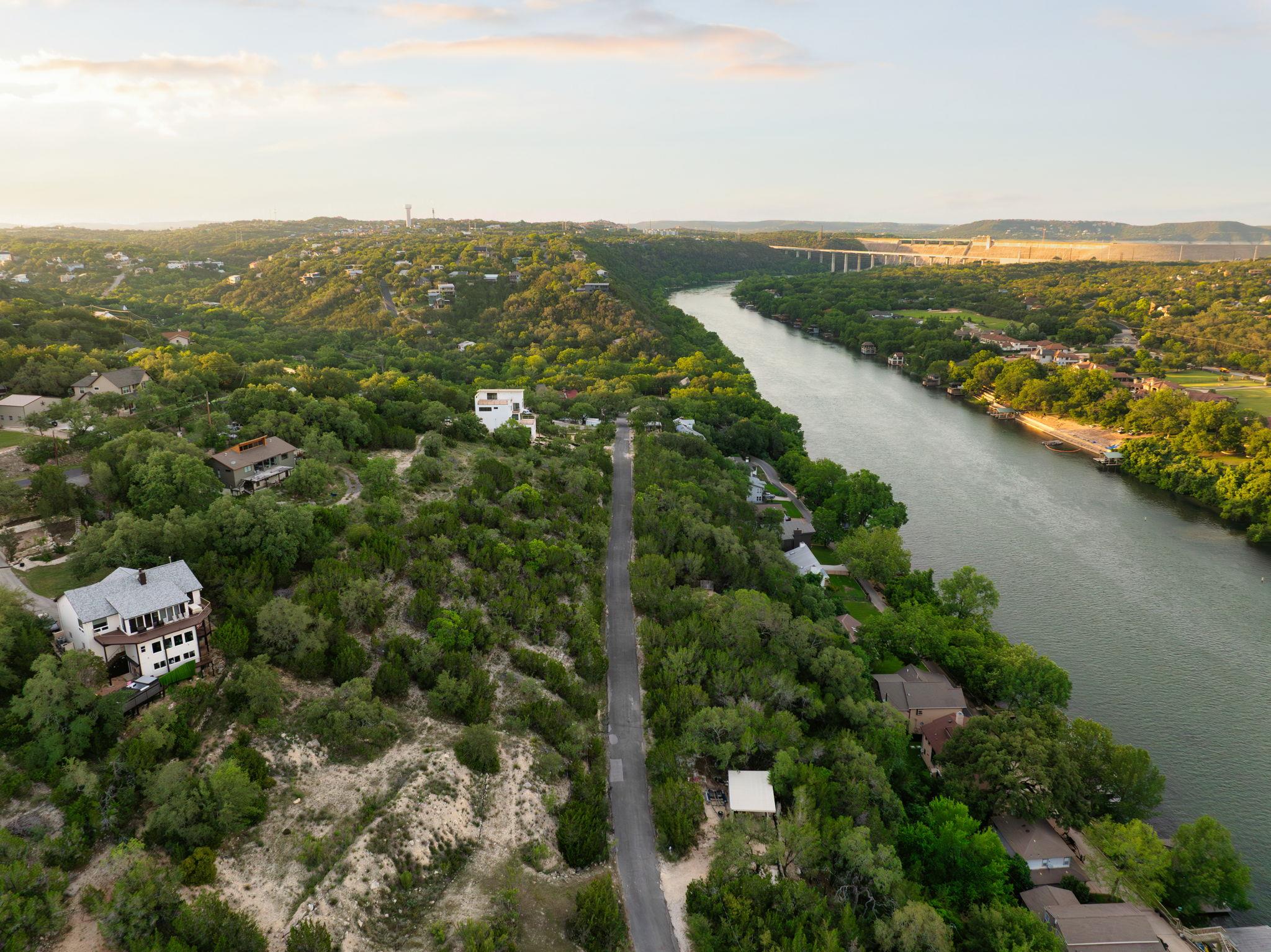 Drone / aerial view of a nearby body of water