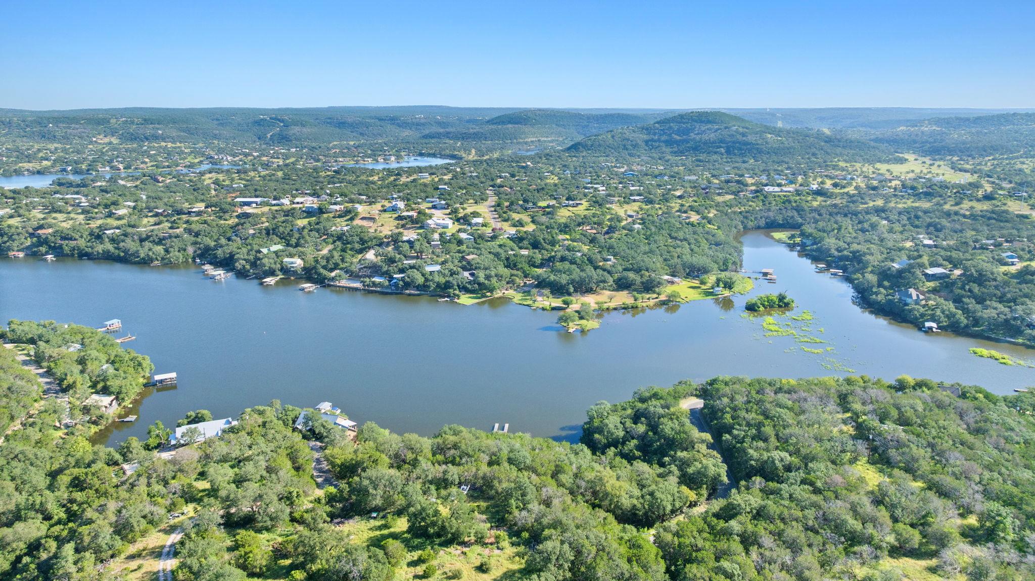 Aerial overview of property's location with a hea