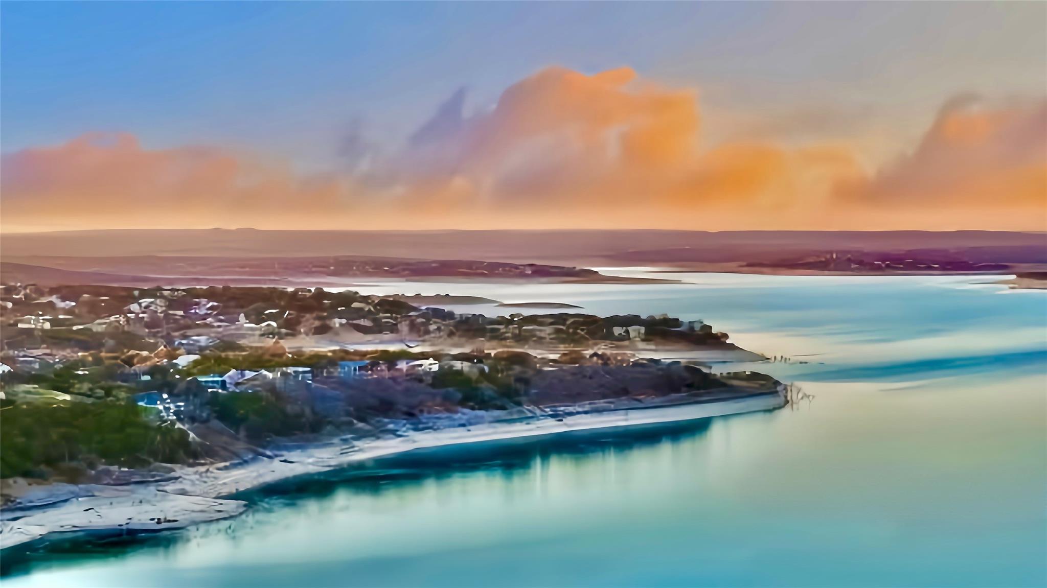 Aerial view at dusk of a water view