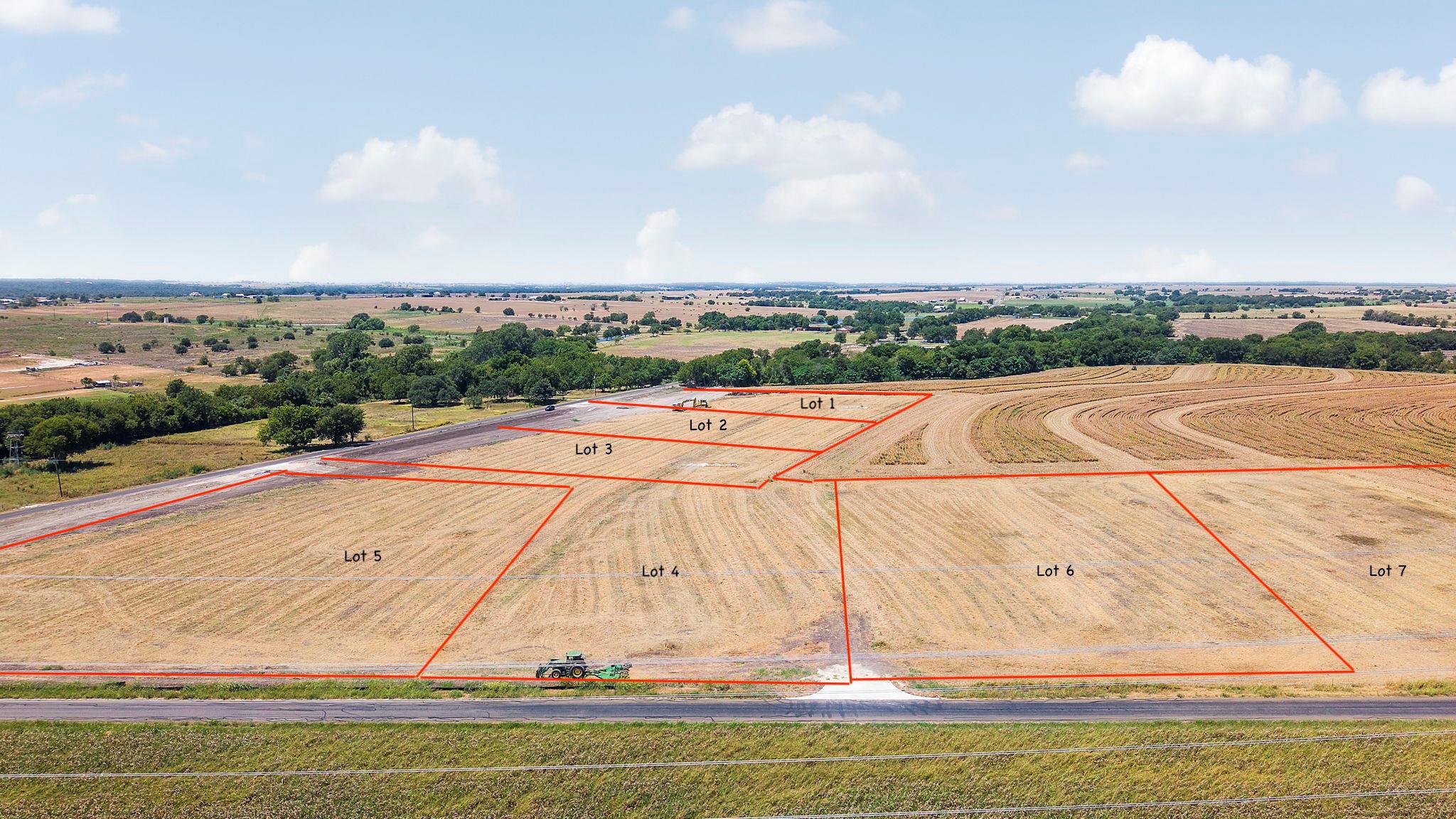 An aerial perspective showcases several divided t