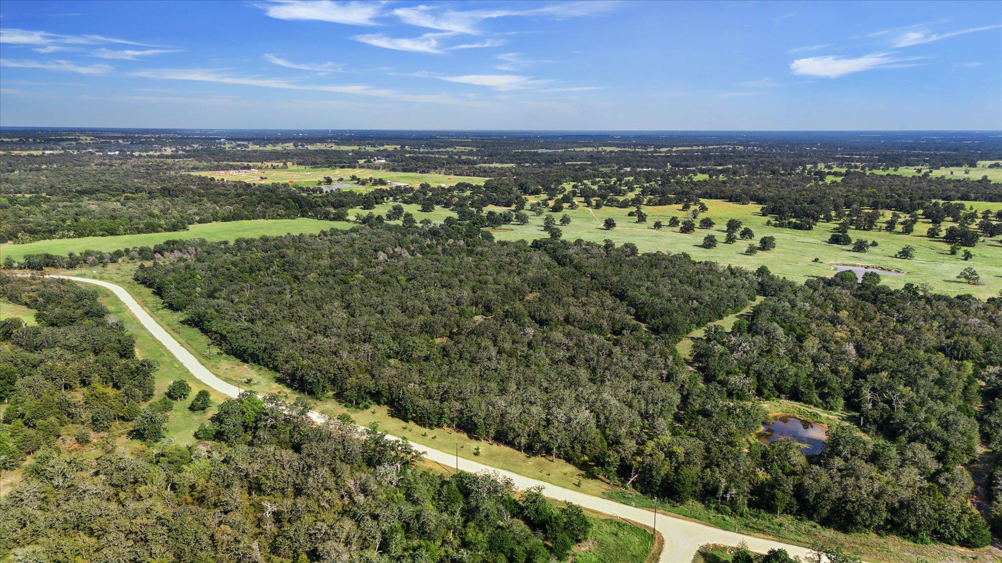 Aerial view of property's location with a forest