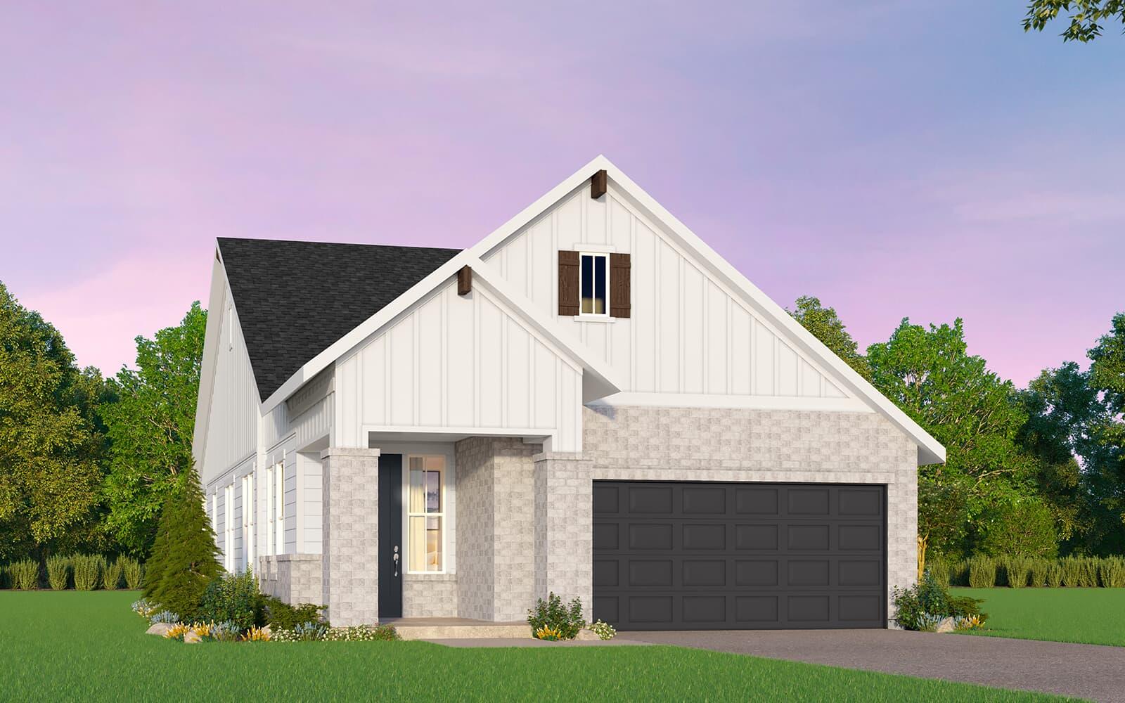 Modern farmhouse with board and batten siding, a 
