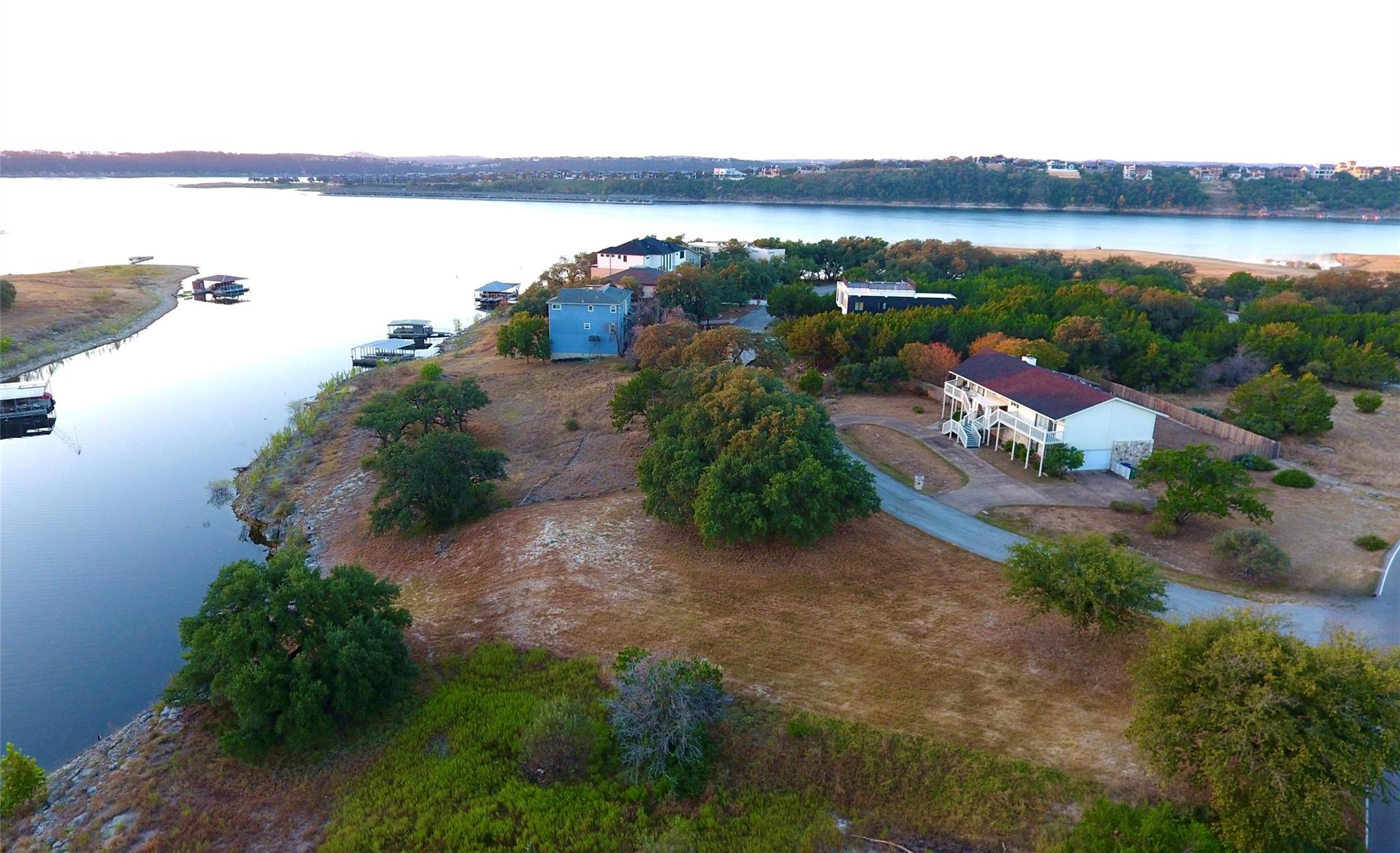 Aerial view of a nearby body of water