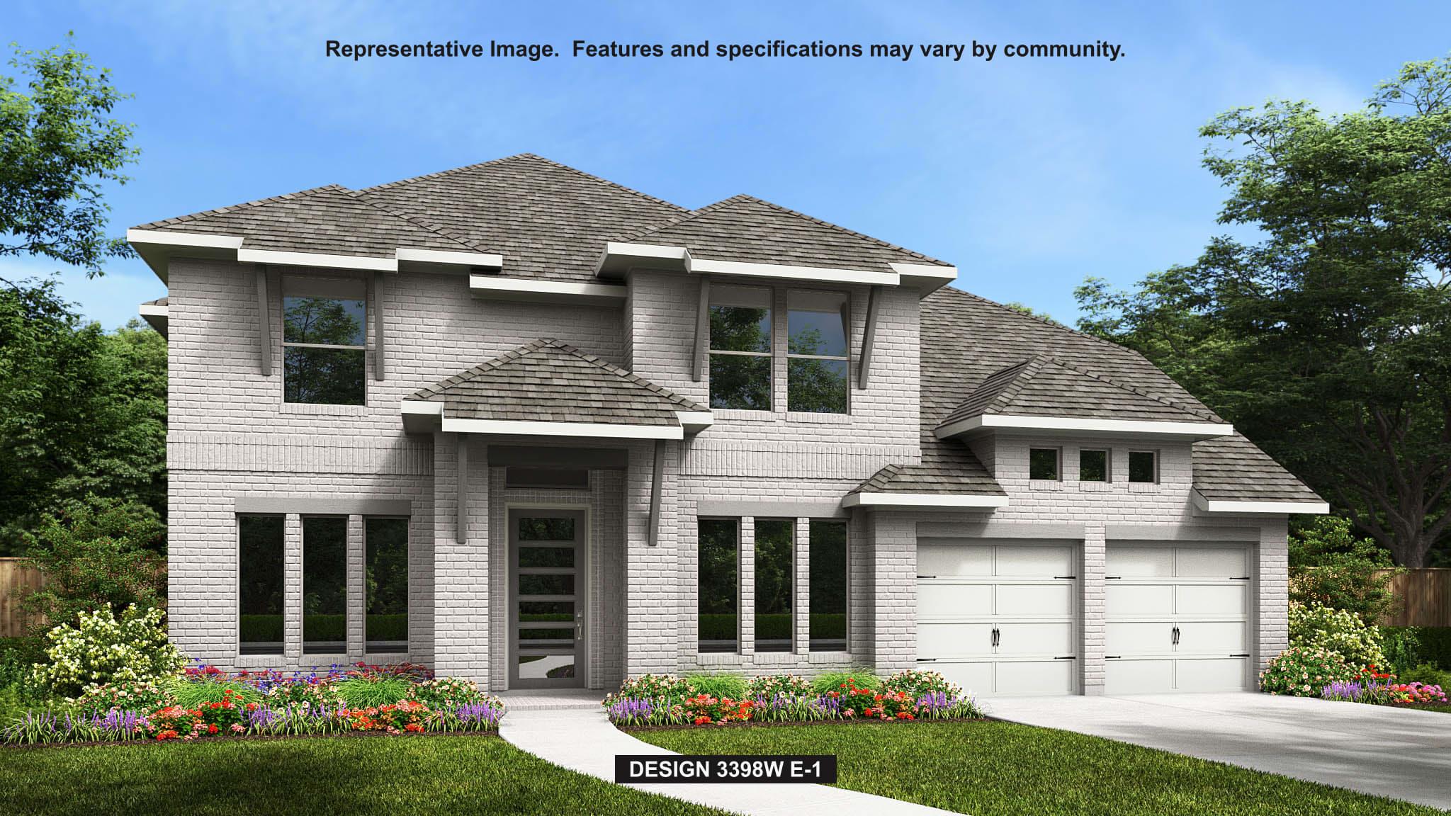 Contemporary house with brick siding, driveway, a