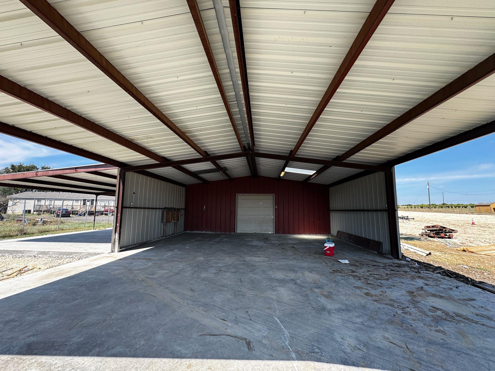 Garage with metal wall