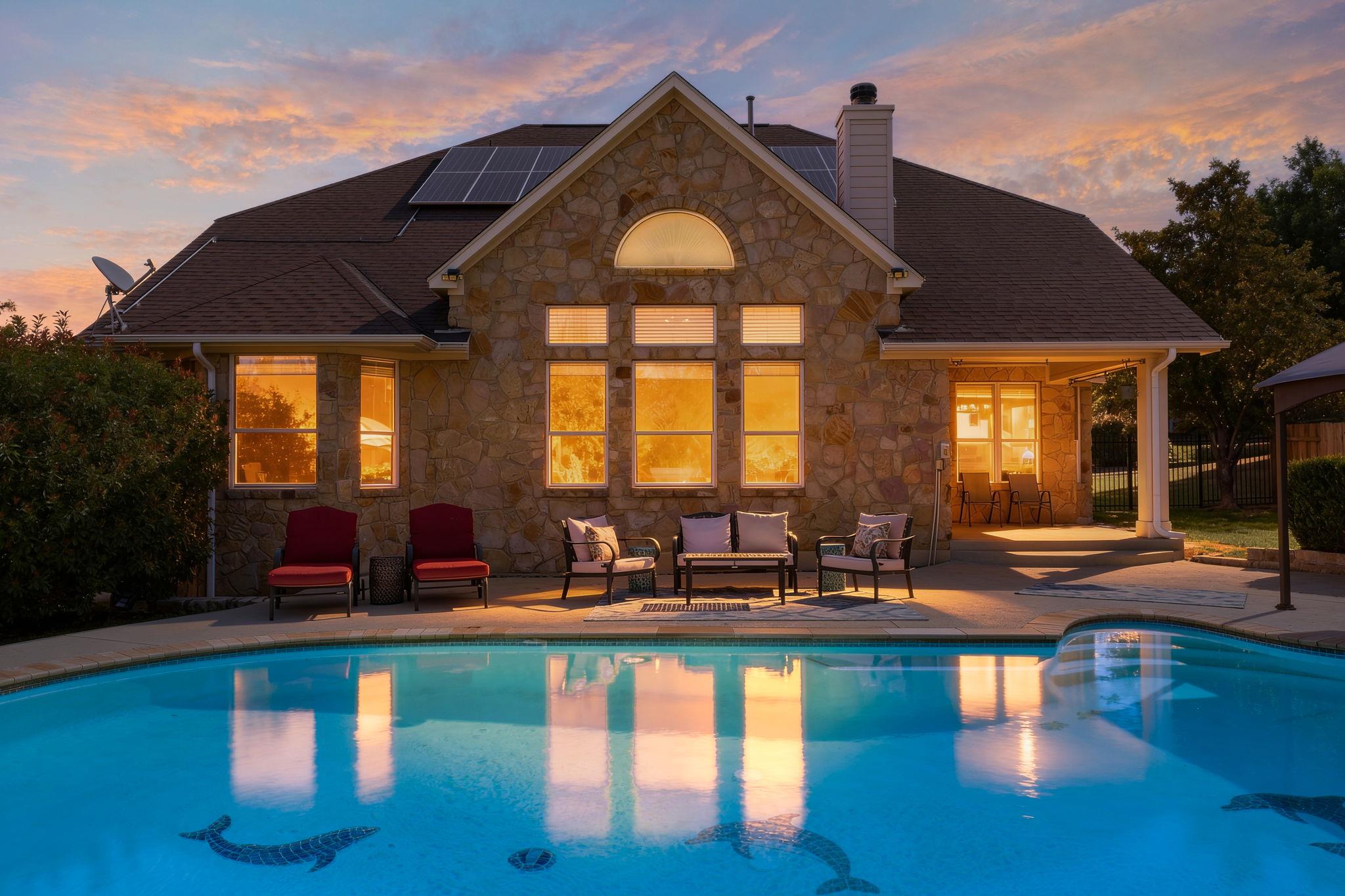 A stone exterior accents this custom home featuri