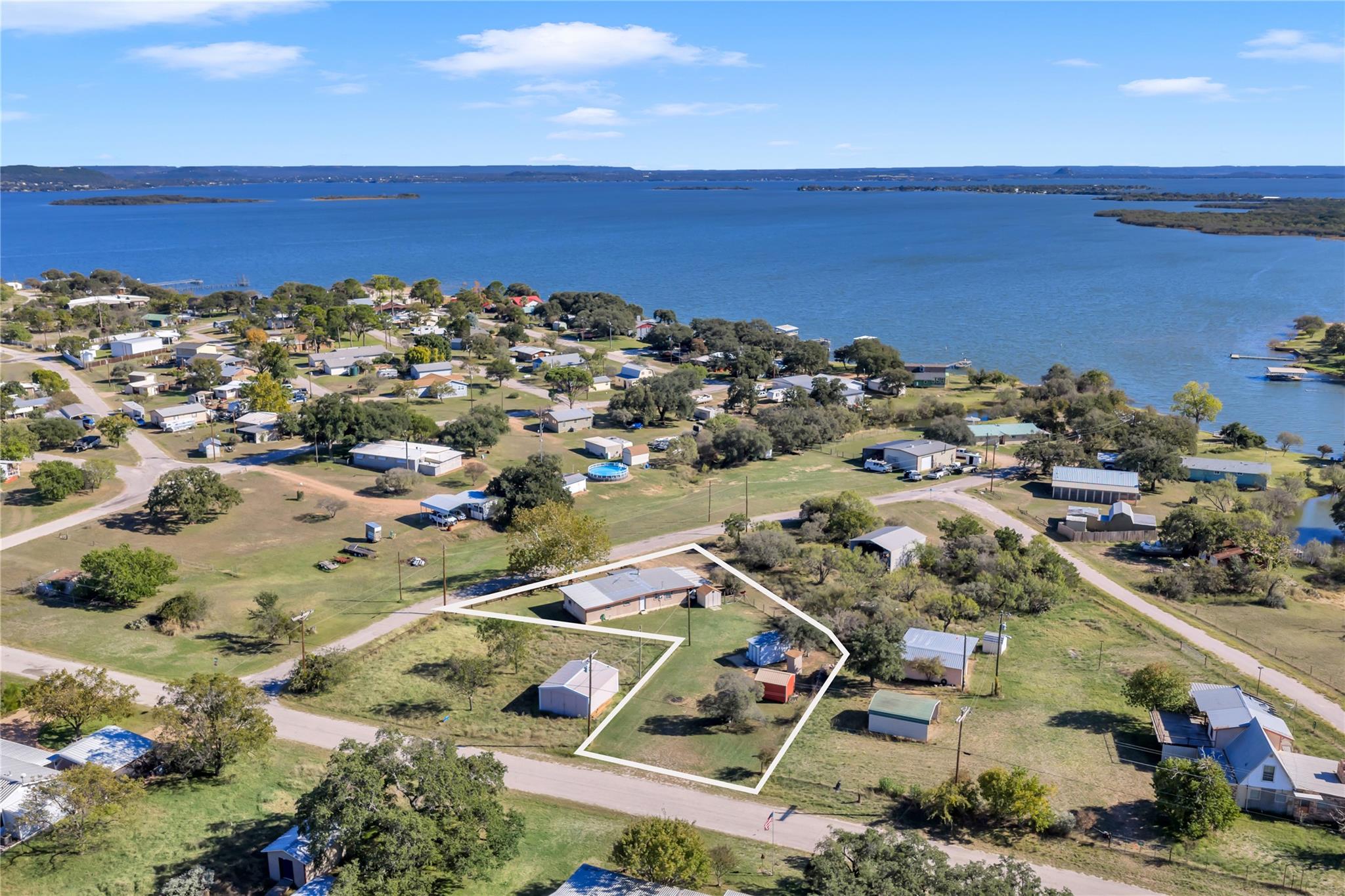 Aerial perspective of suburban area with property