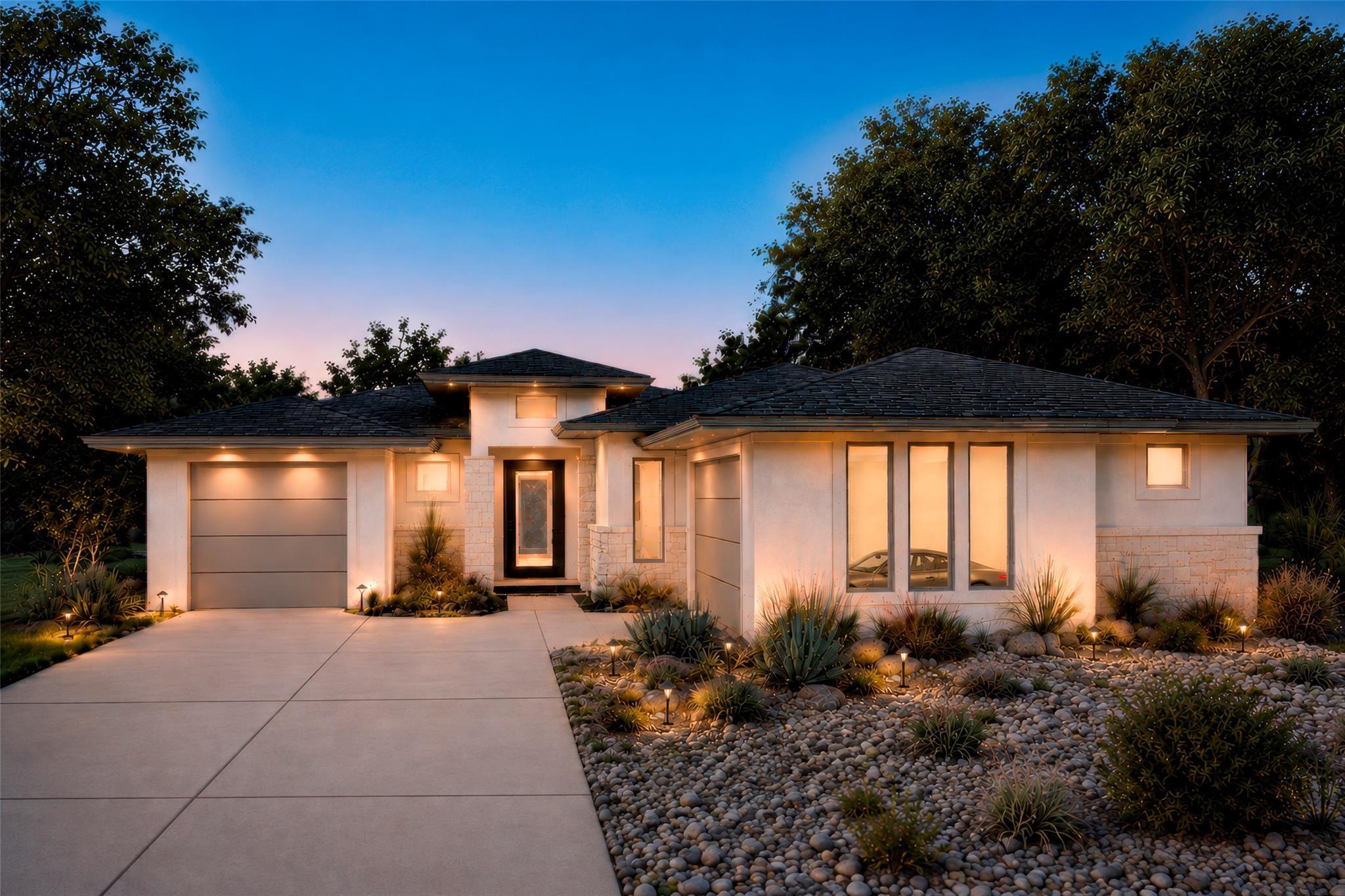 Illuminated entryways and a low-maintenance lands
