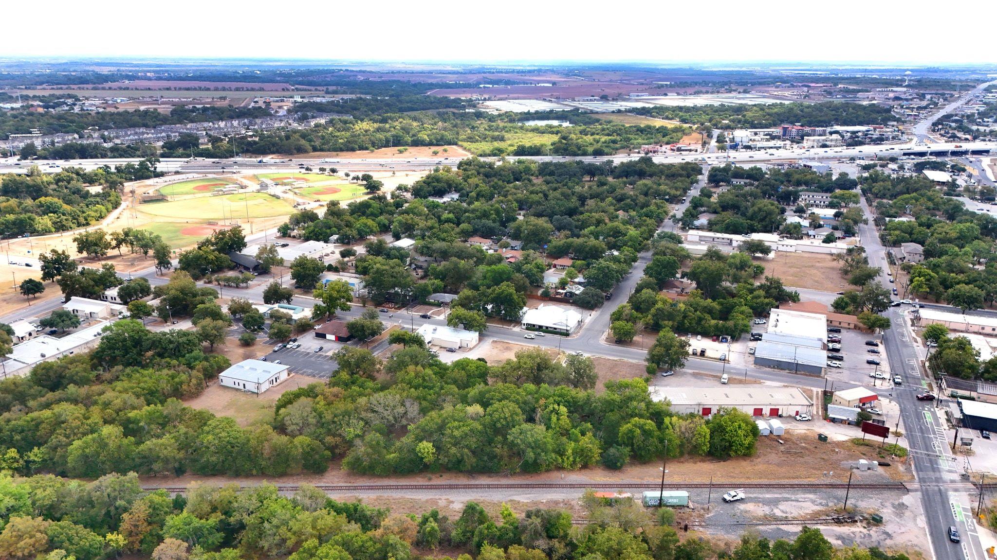 Aerial view of a tree filled landscape