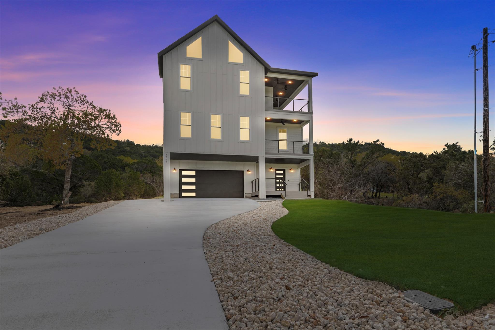 View of front of home featuring board and batten 