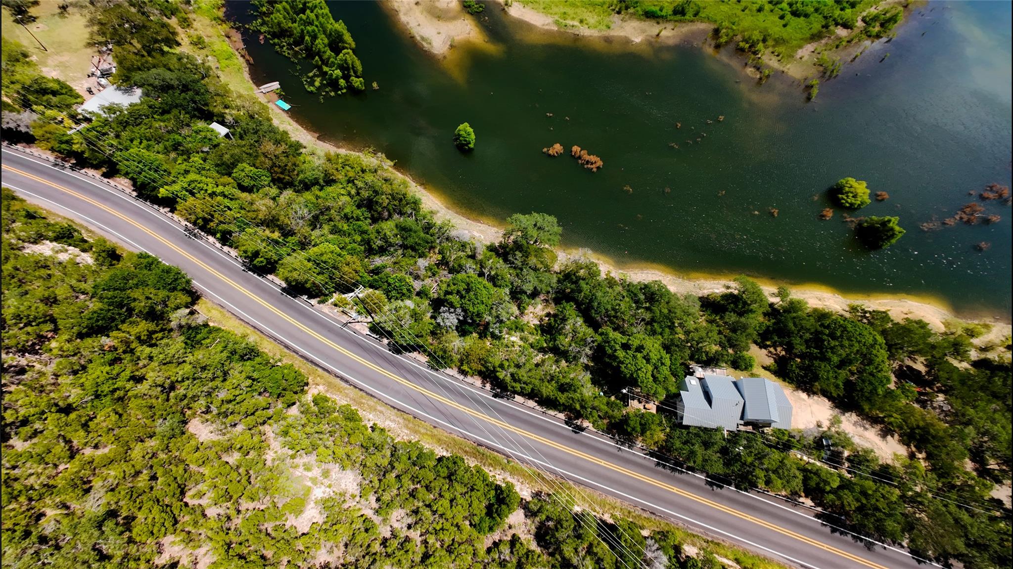 Drone / aerial view of a nearby body of water