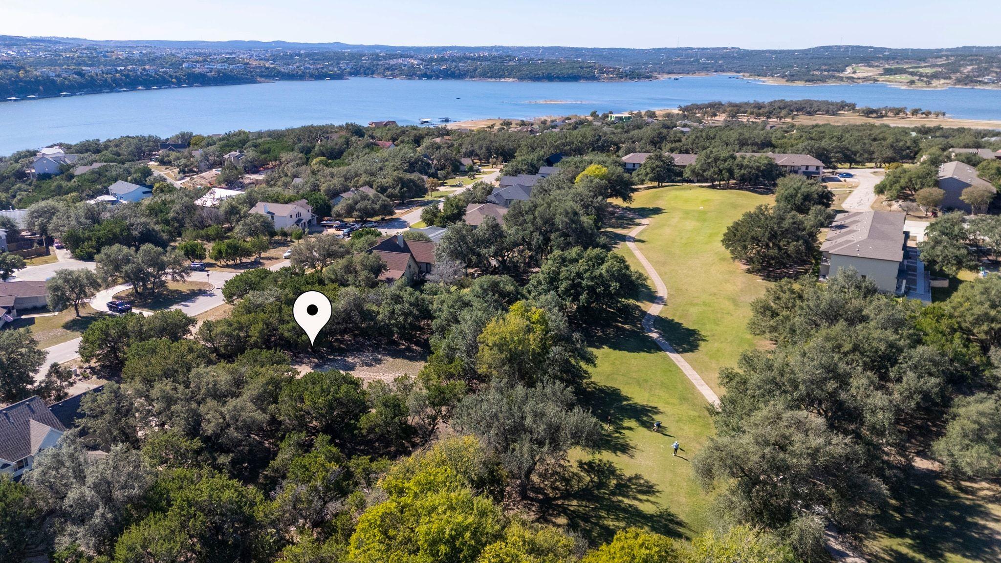 Aerial perspective of suburban area featuring a l