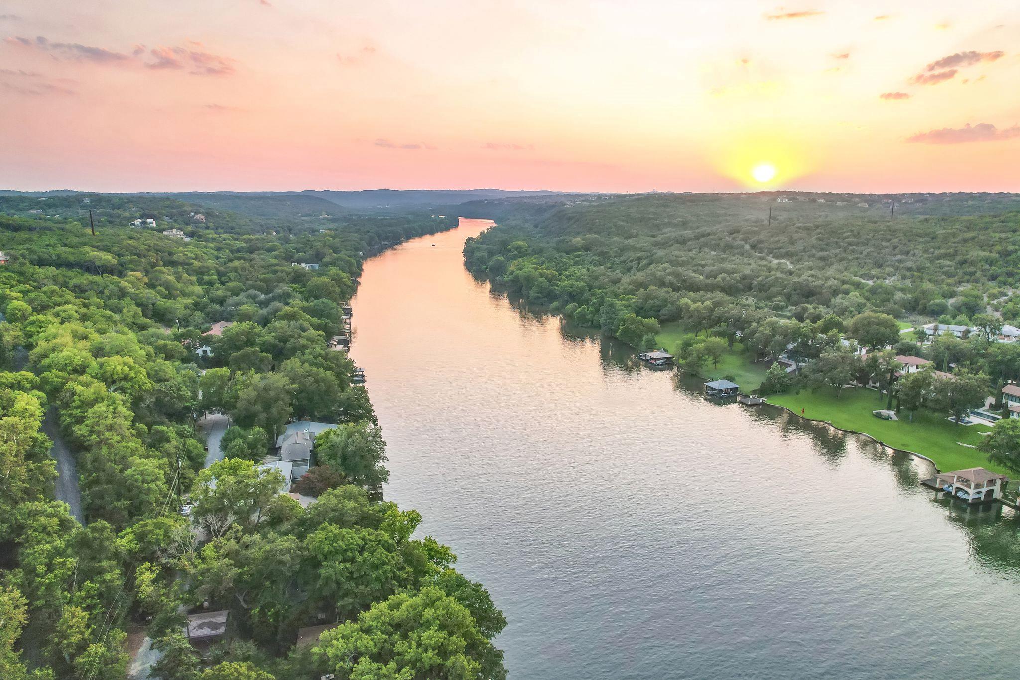 Drone / aerial view of a large body of water and 