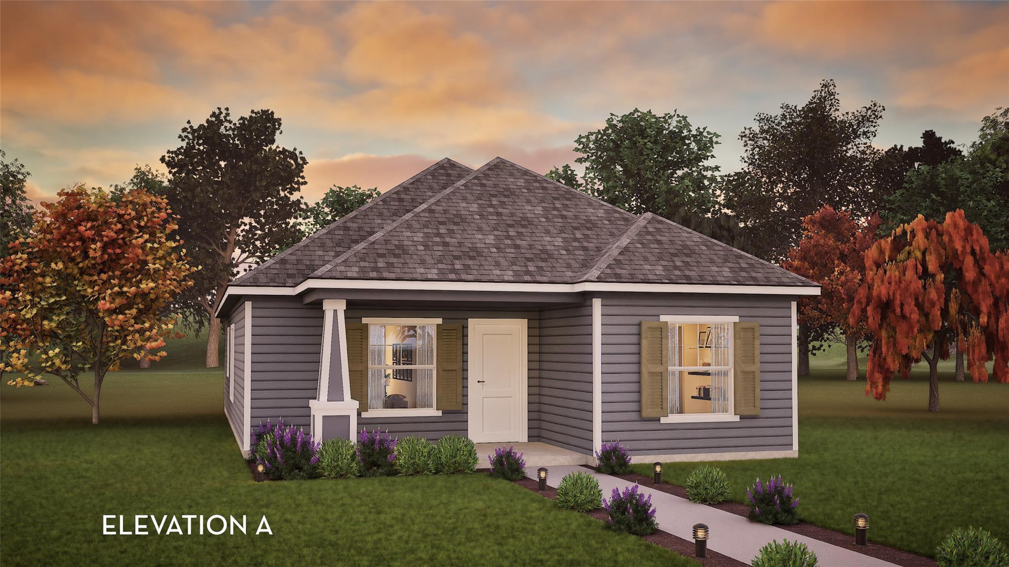 View of front of house with a lawn, covered porch