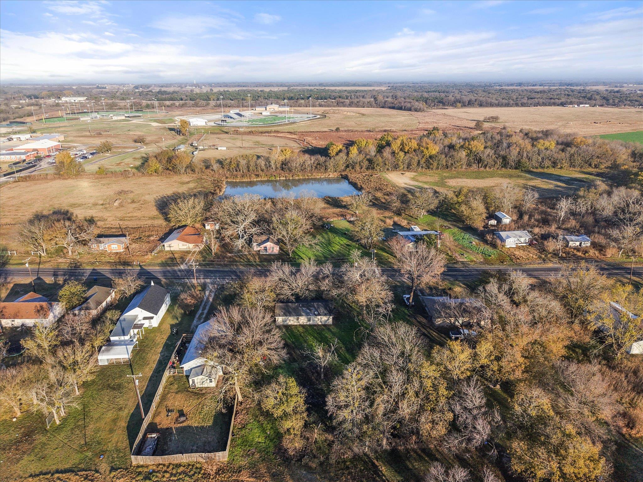 Bird's eye view of a nearby body of water