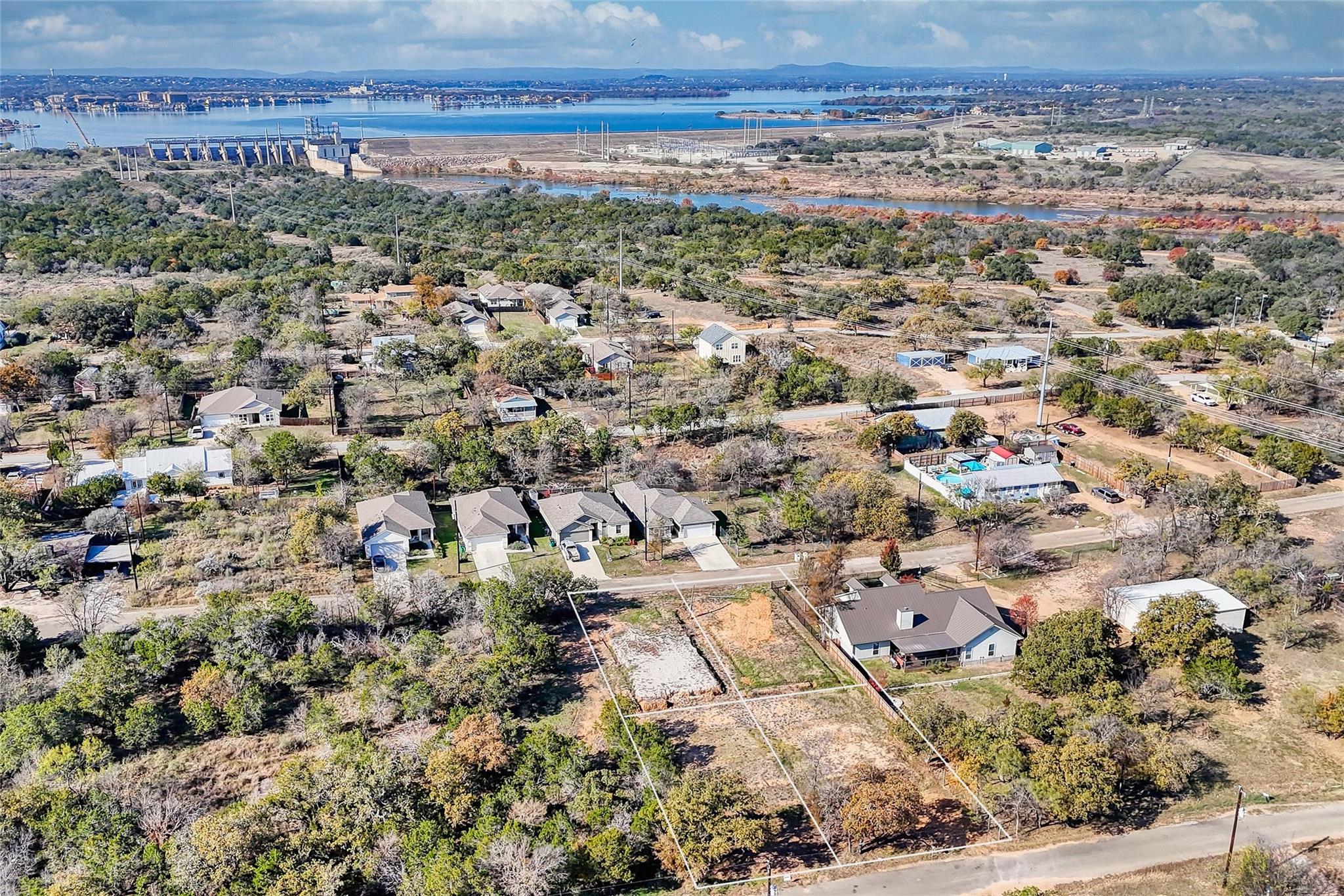 Aerial view of residential area featuring a nearb