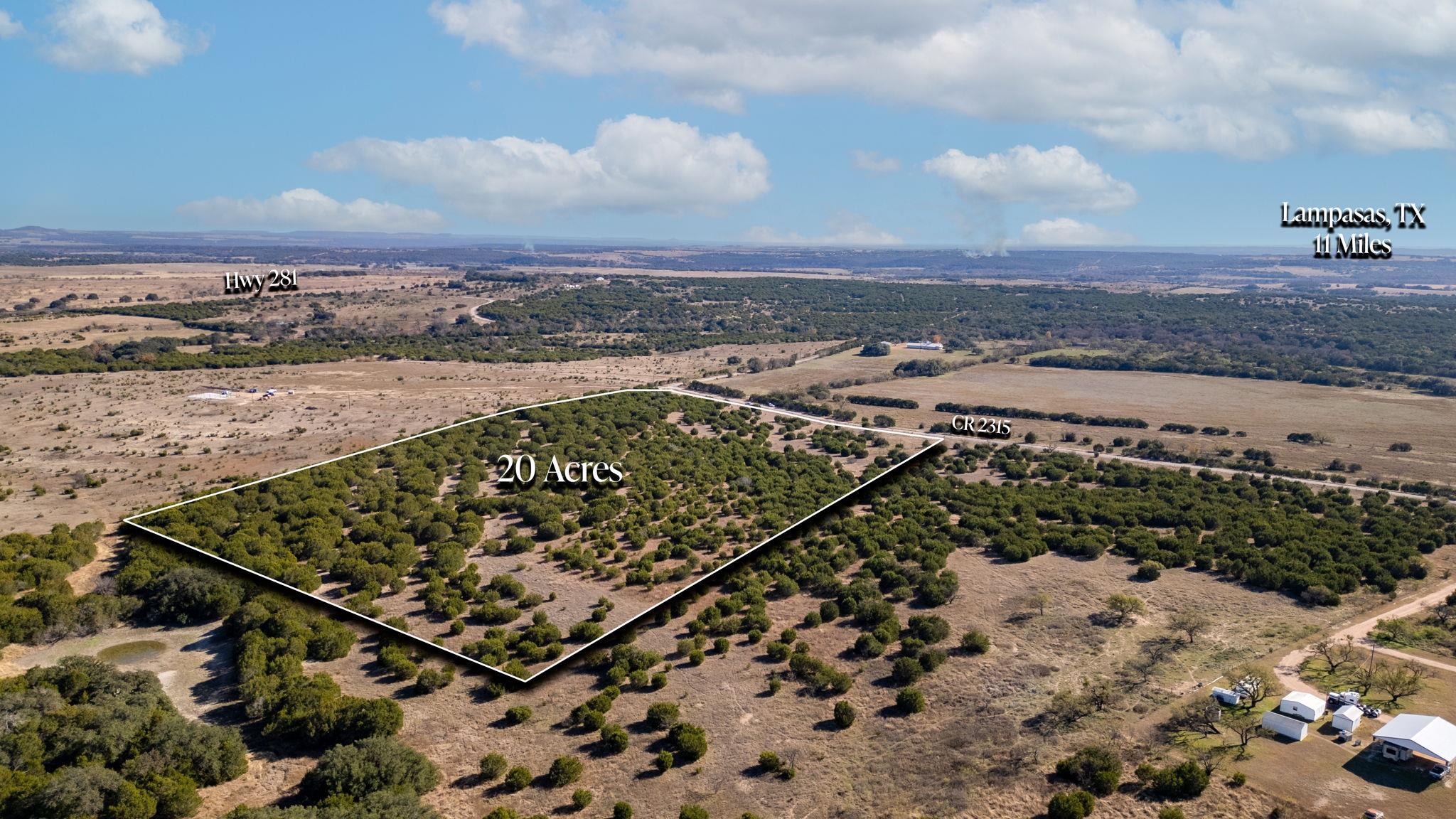Overview of rural landscape with property parcel 