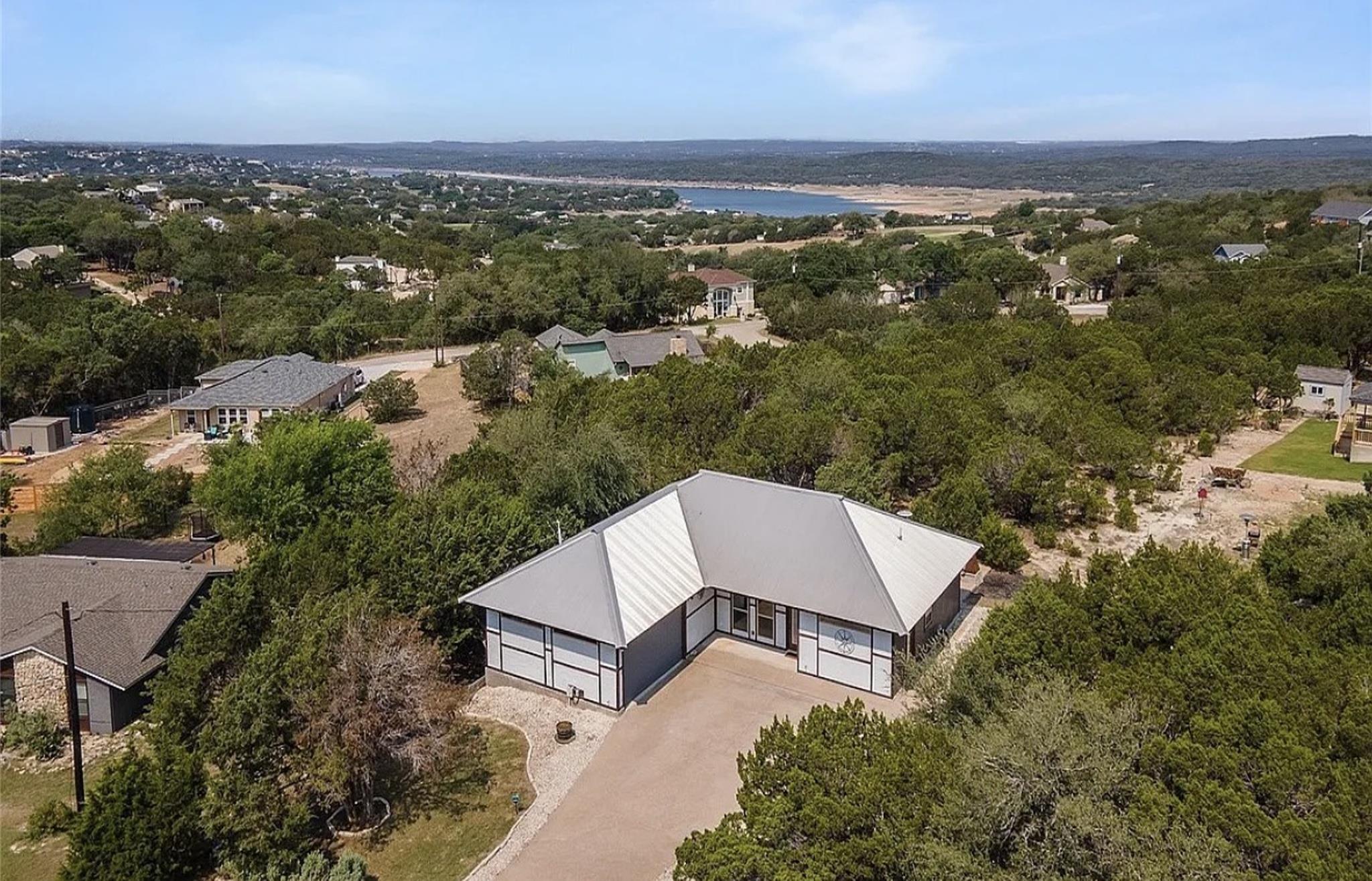 An aerial perspective reveals a charming dwelling