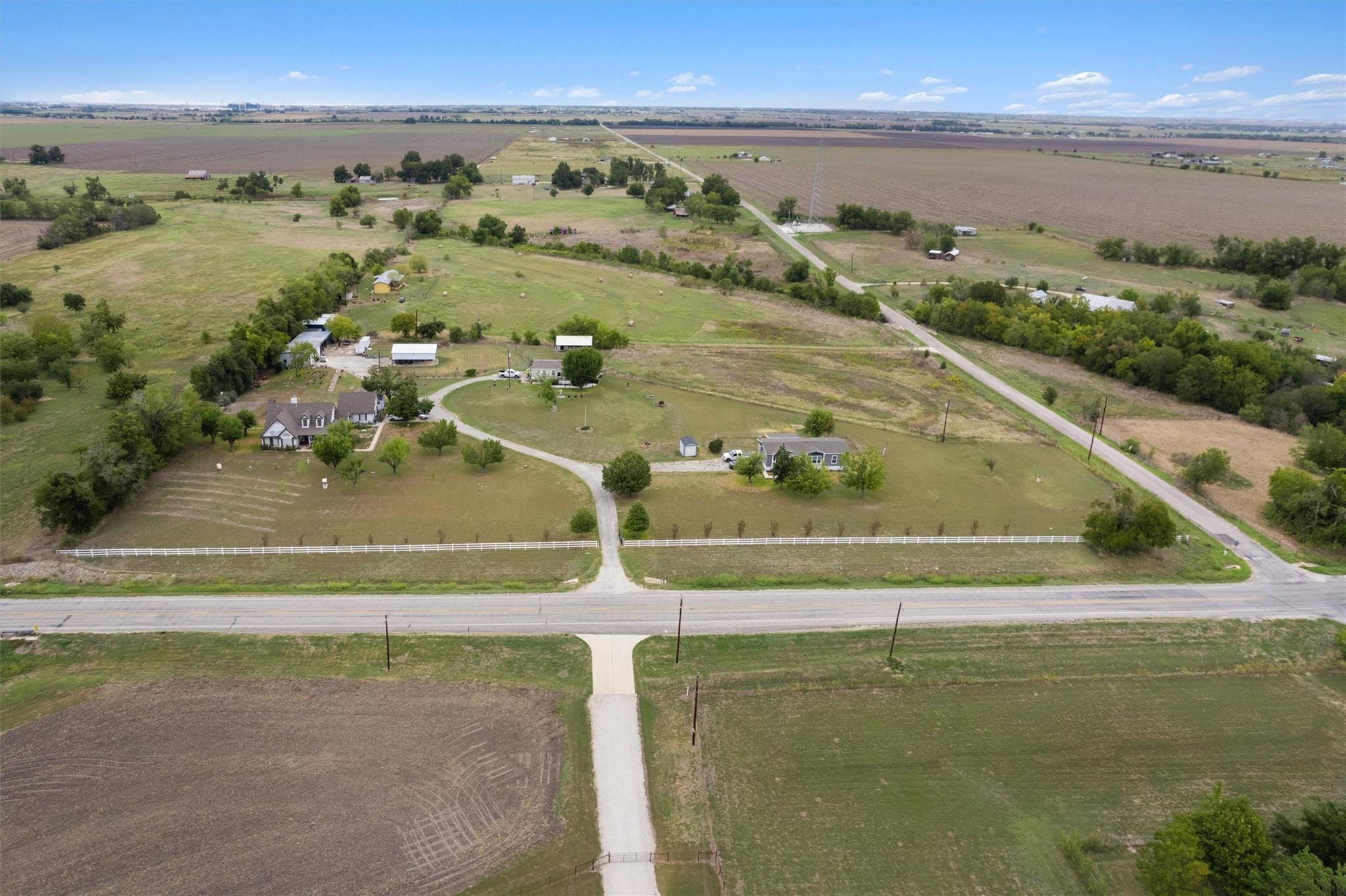 Aerial overview of property's location with rural