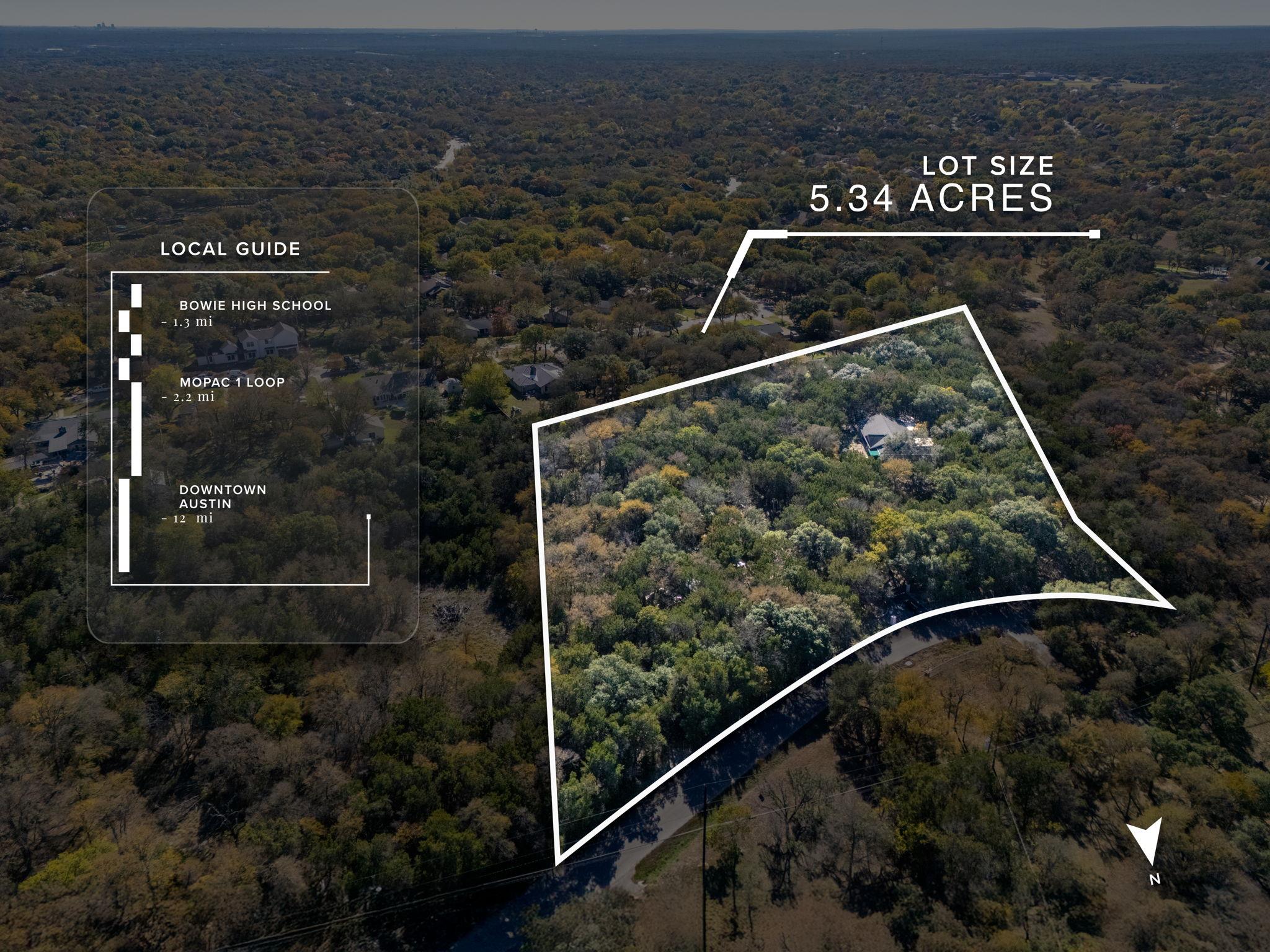 Aerial overview of property's location with a hea