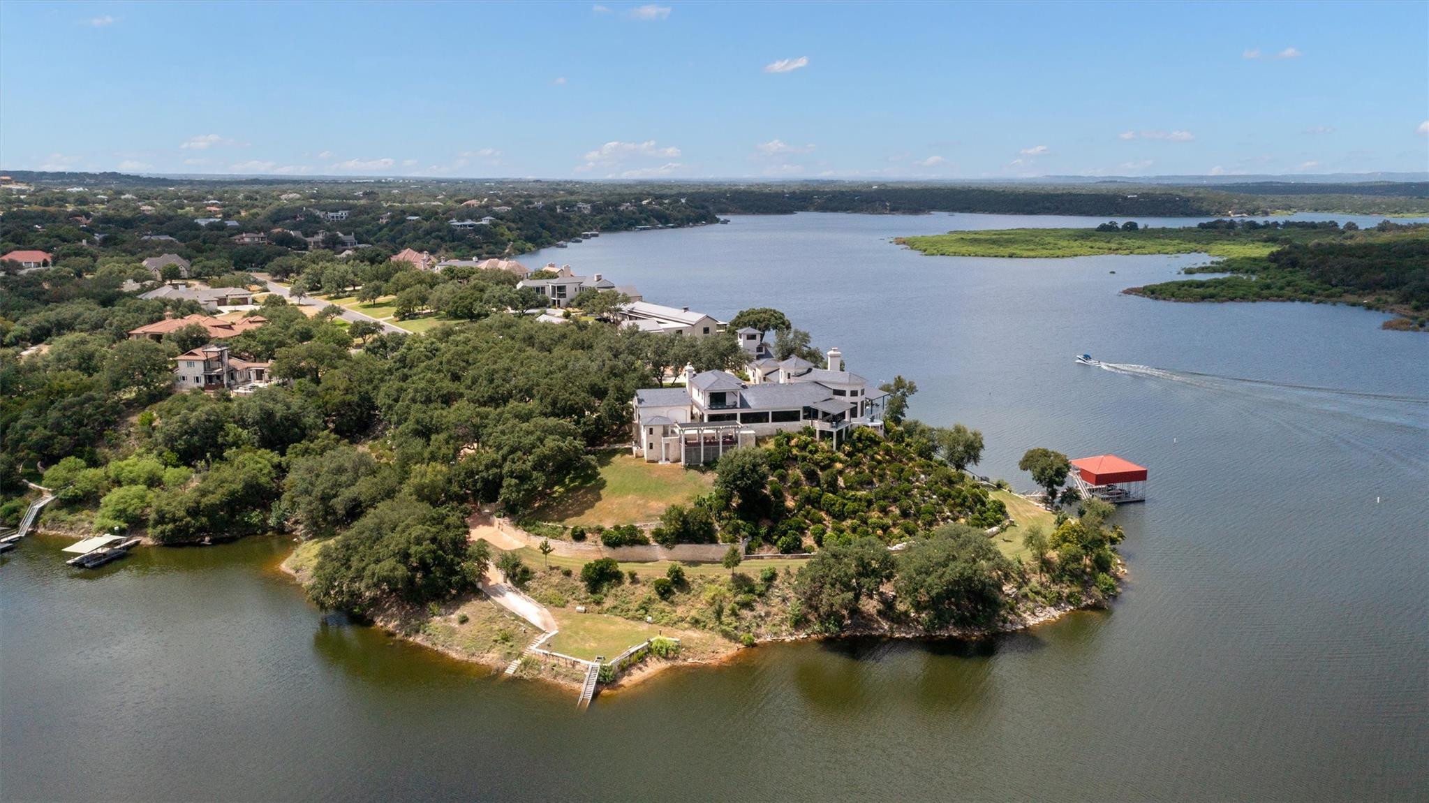 An aerial perspective showcases a sprawling estat