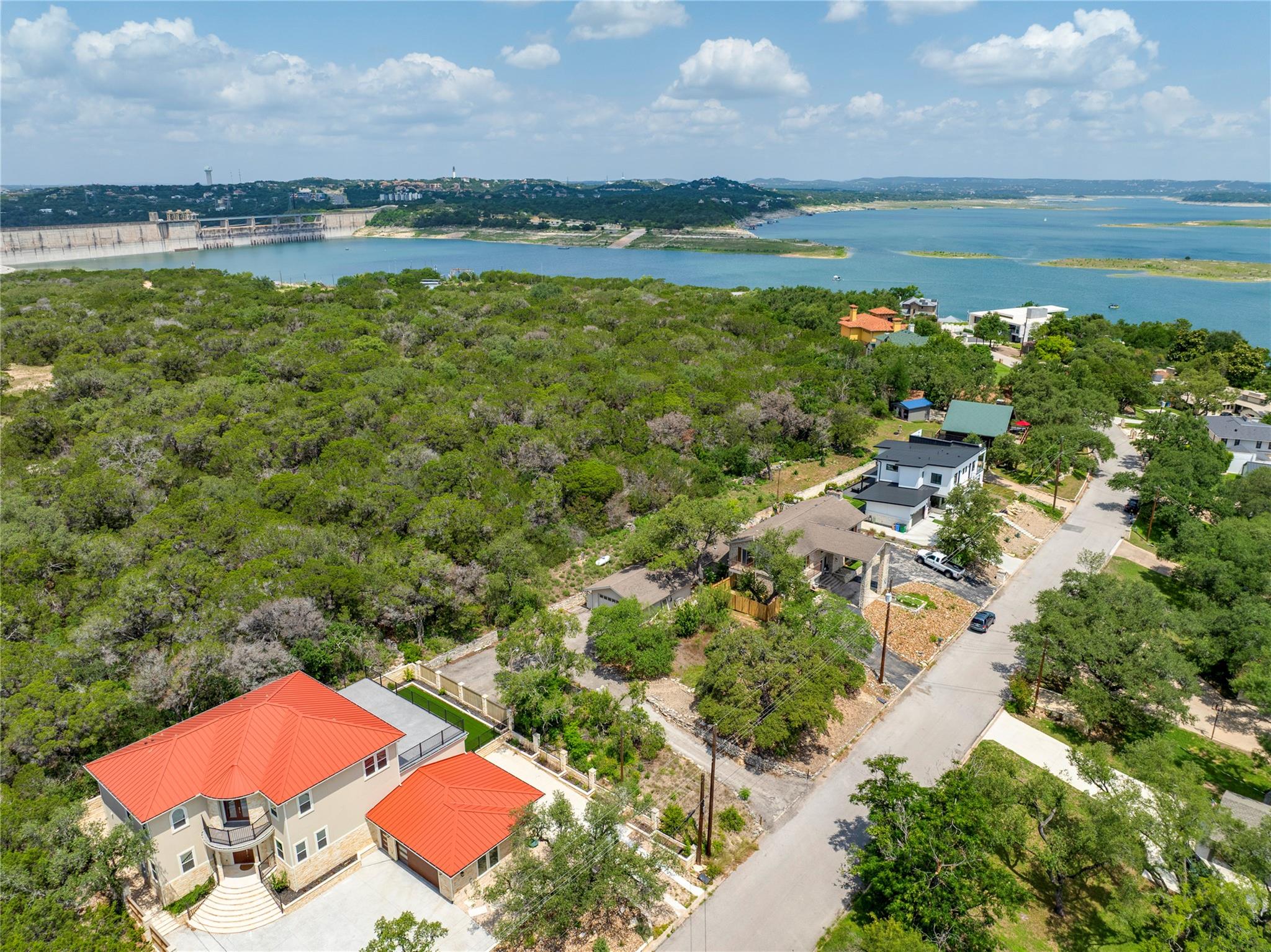 Drone / aerial view of a large body of water