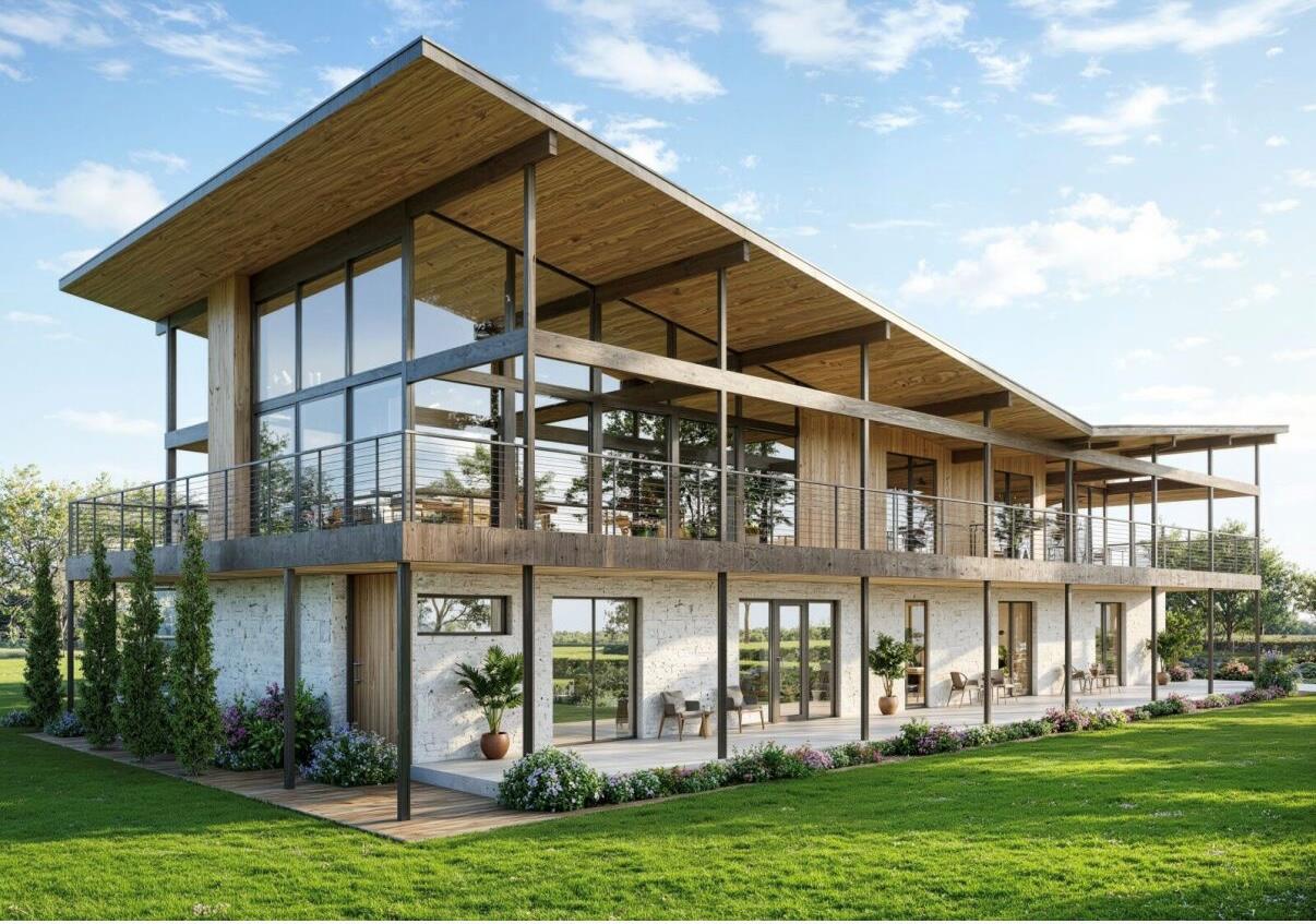 Back of house with a yard and a balcony