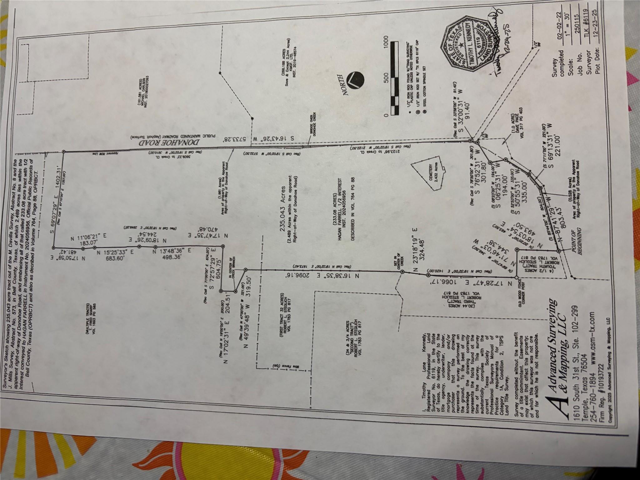 A comprehensive survey map outlines the property 