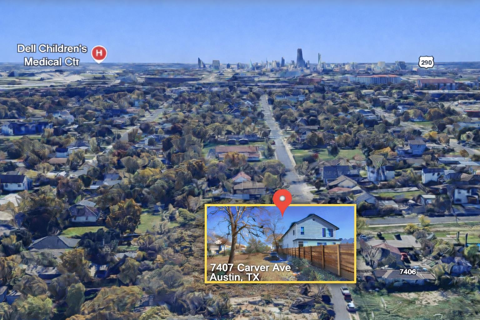 View of urban area with property boundaries highl