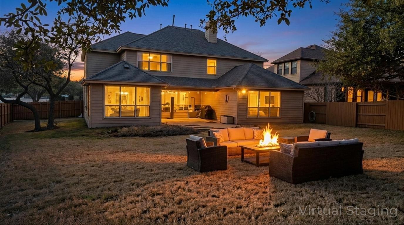 Back of property with an outdoor living space wit