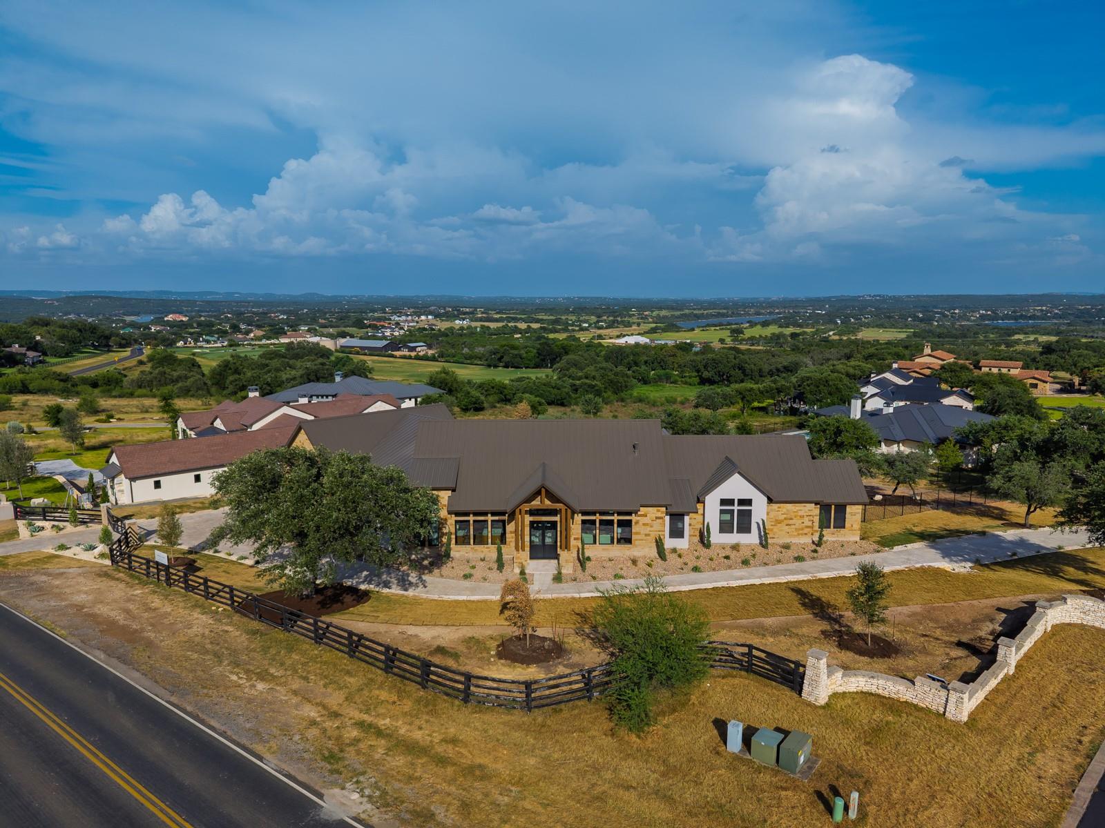 An aerial perspective reveals a sprawling residen