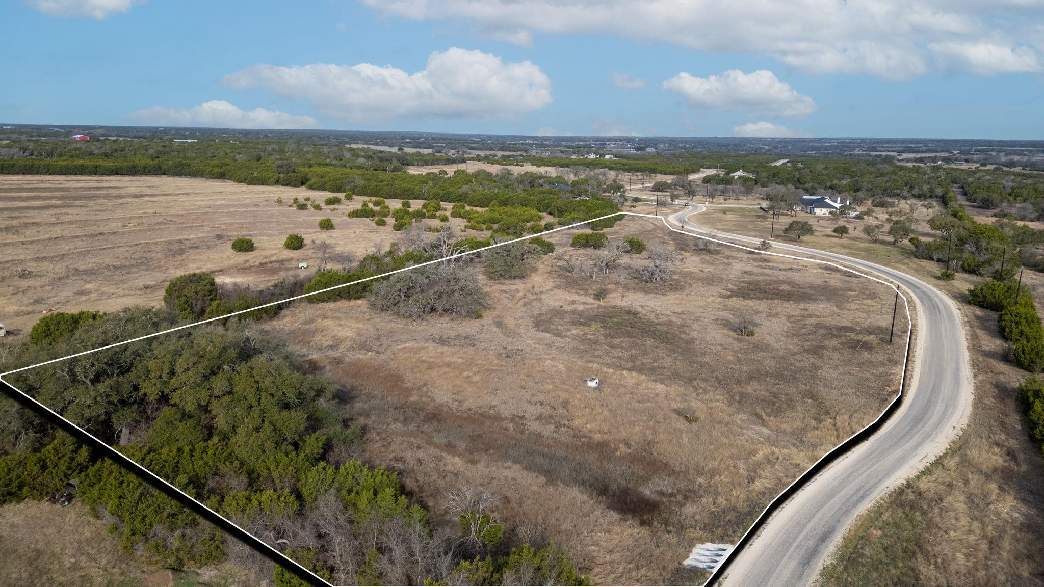 Aerial view of sparsely populated area with prope