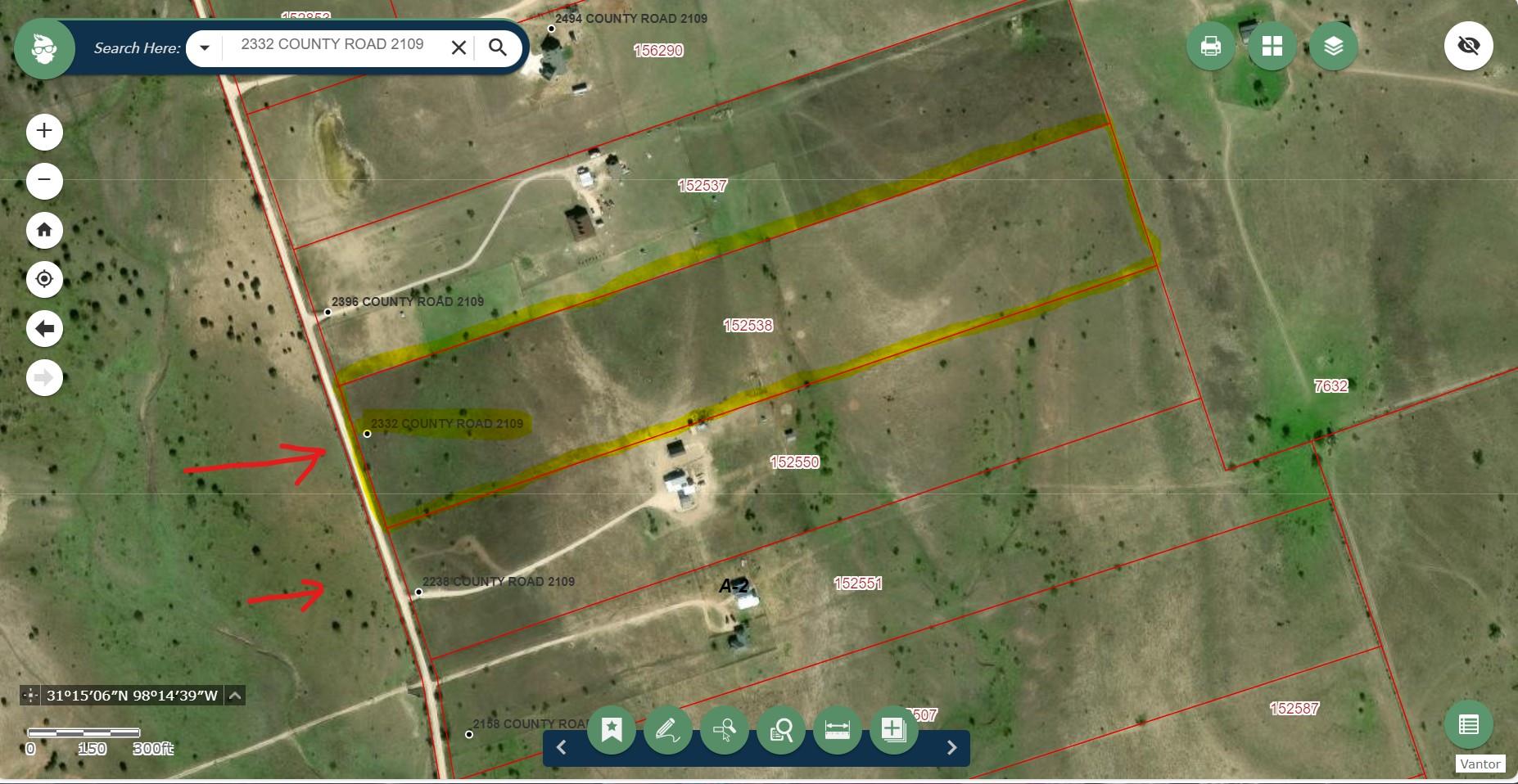 Aerial map of property and surrounding area with 