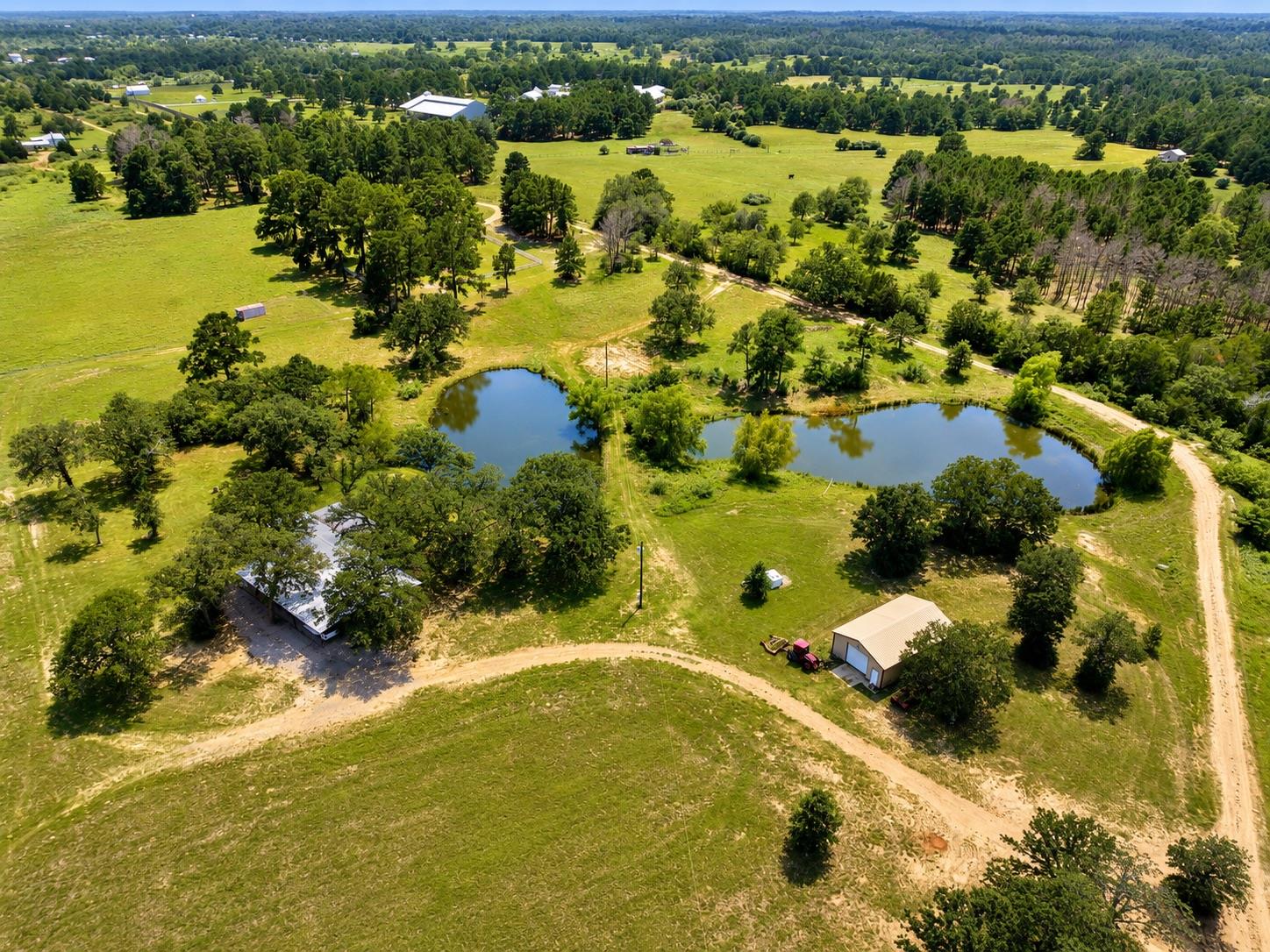 An aerial perspective reveals a vast rural estate