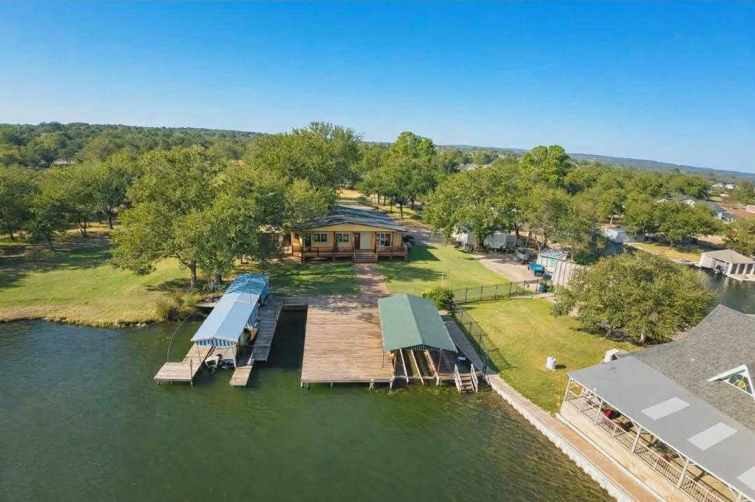 View from above of property featuring a large bod