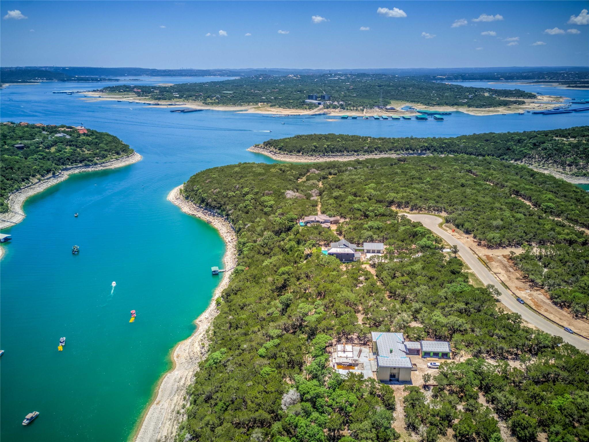 Bird's eye view of a nearby body of water