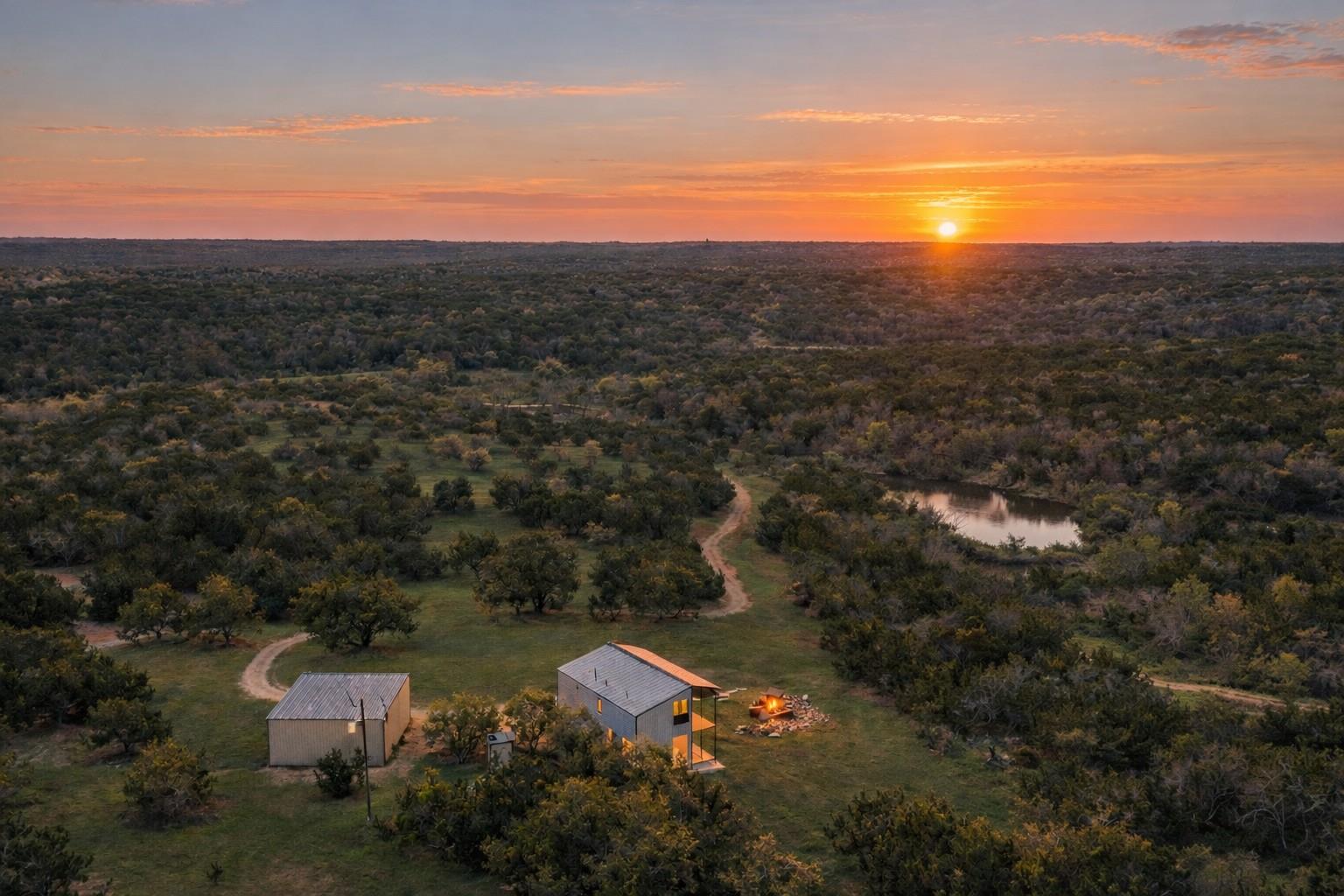 Drone / aerial view of a nearby body of water and