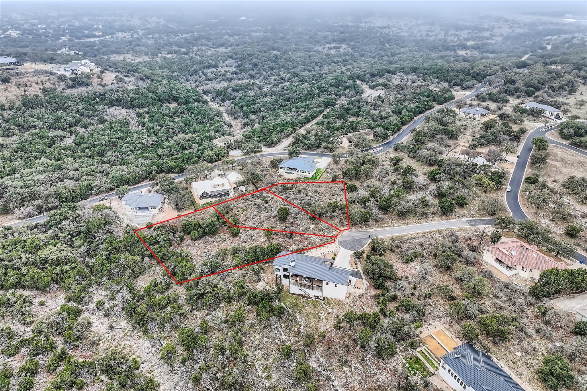 An aerial perspective reveals a prime lot nestled