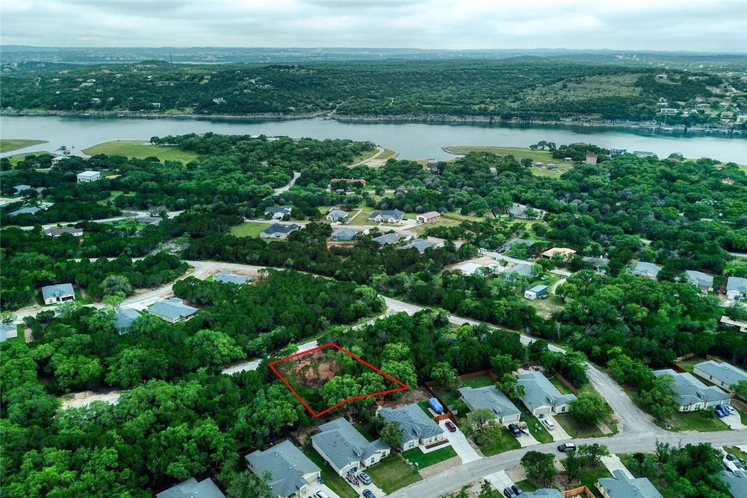Aerial perspective of suburban area with property