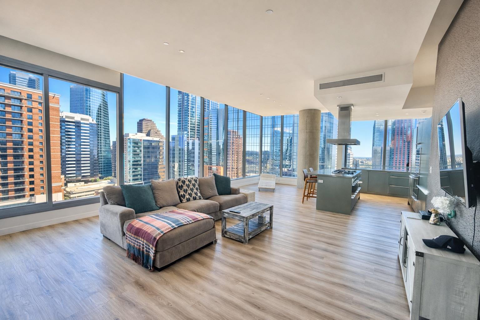 Living area featuring light wood finished floors