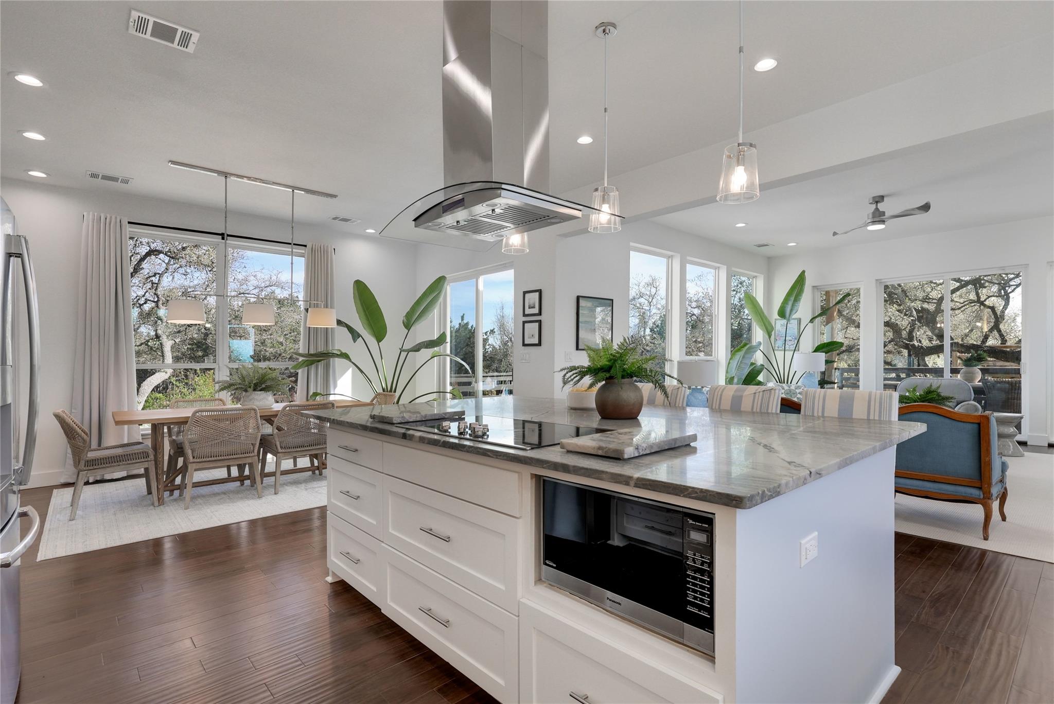 Kitchen with stainless steel appliances, a large 