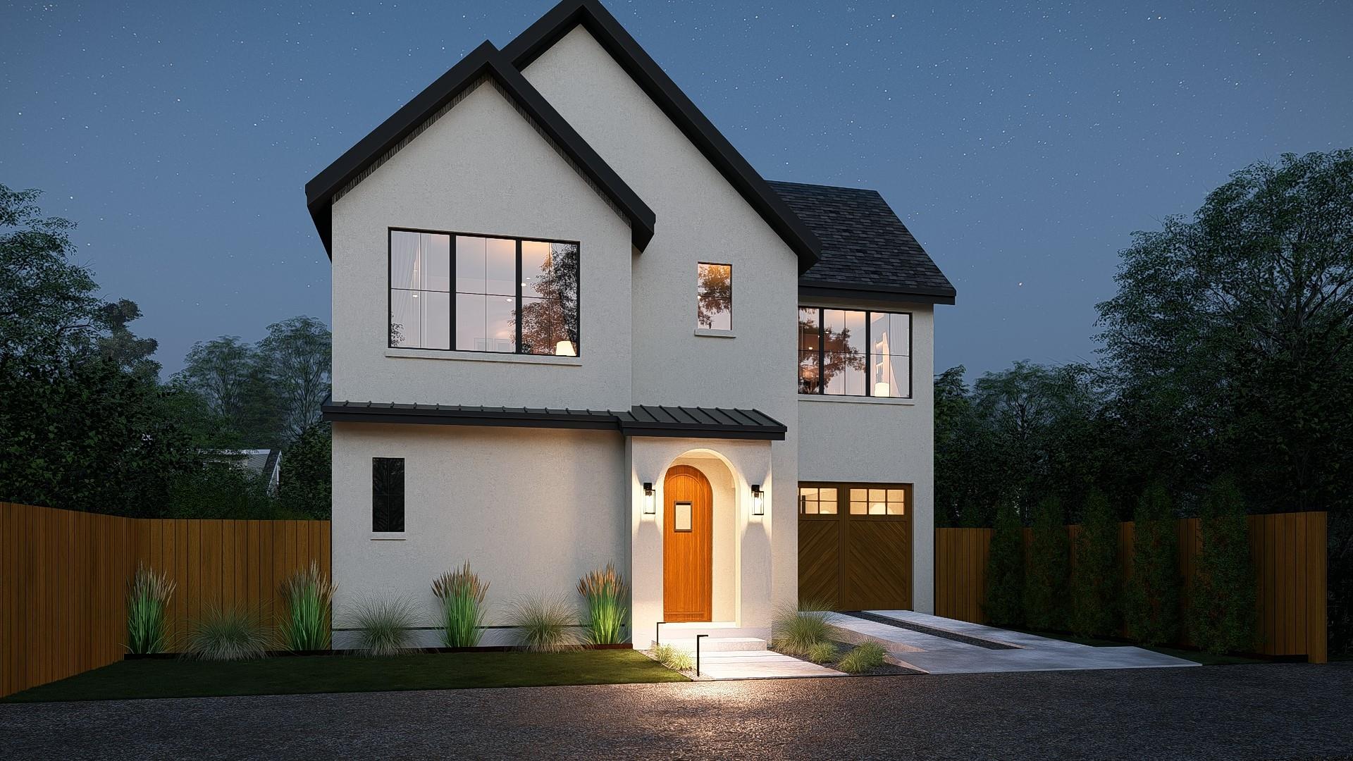 The property features a white exterior with black