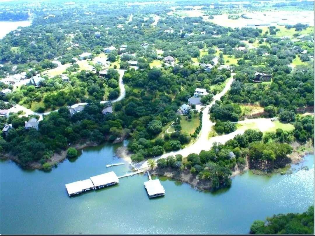 Bird's eye view of a nearby body of water
